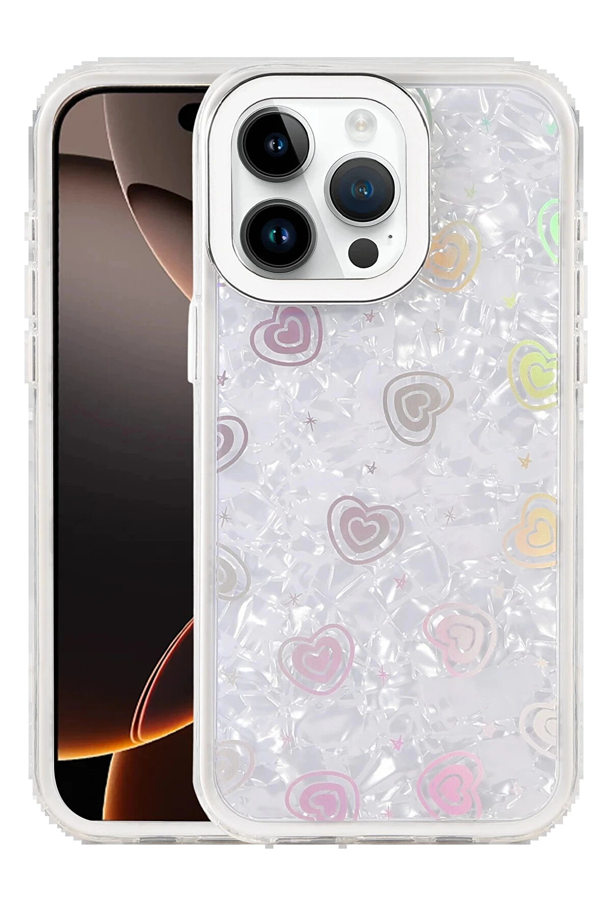 Buti̇k Apple İphone 16 Pro Max Lumi̇ Desenli̇ Kapak - Beyaz-(5796)