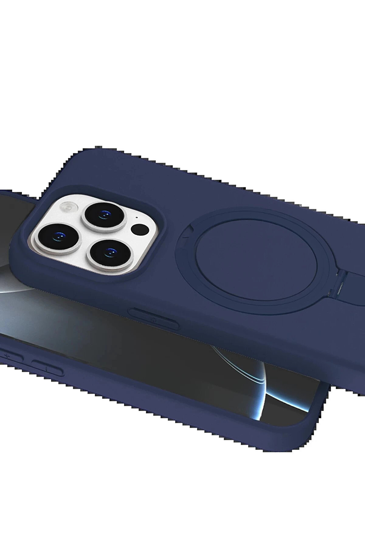 Buti̇k Apple İphone 14 Pro Max Regal Magsafe Standlı Kapak - Laci̇vert-(5796)