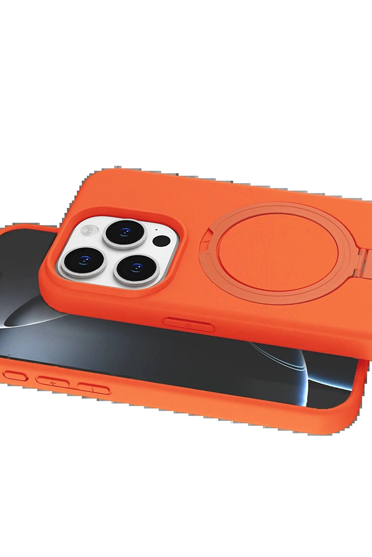 Buti̇k Apple İphone 14 Pro Max Regal Magsafe Standlı Kapak - Turuncu-(5796)