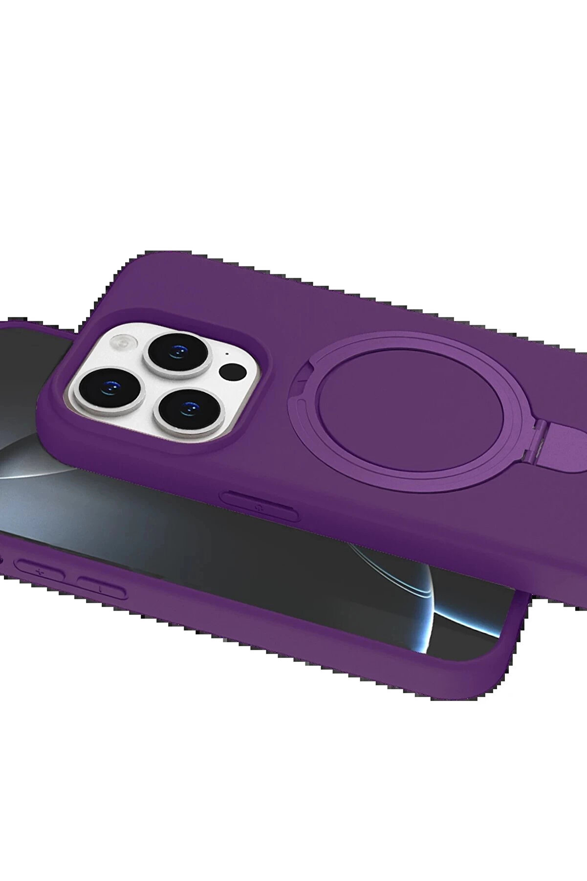 Buti̇k Apple İphone 15 Pro Max Regal Magsafe Standlı Kapak - Deri̇n Mor-(5796)