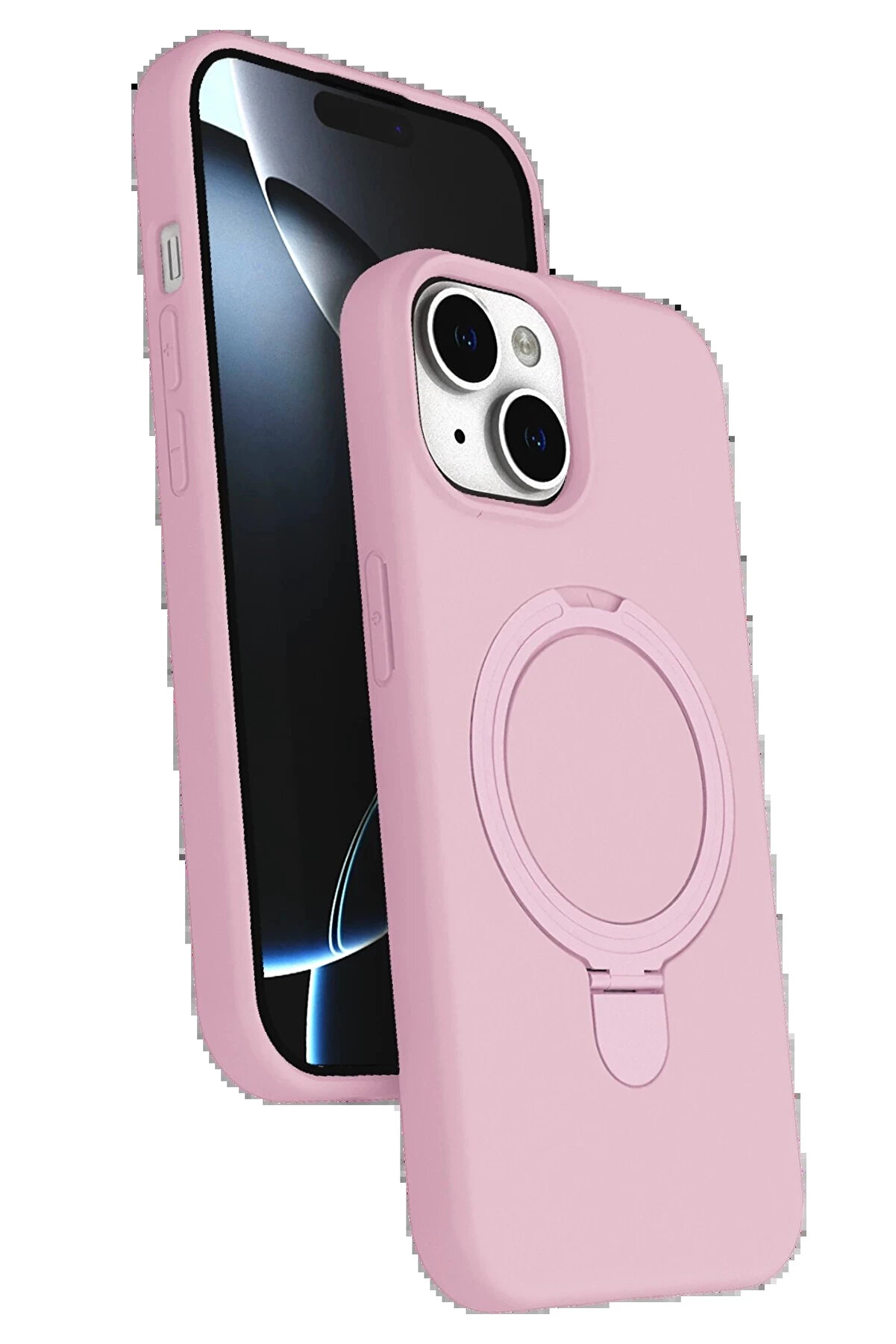 Buti̇k Apple İphone 14 Regal Magsafe Standlı Kapak - A&ccedil;ık Pembe-(5796)