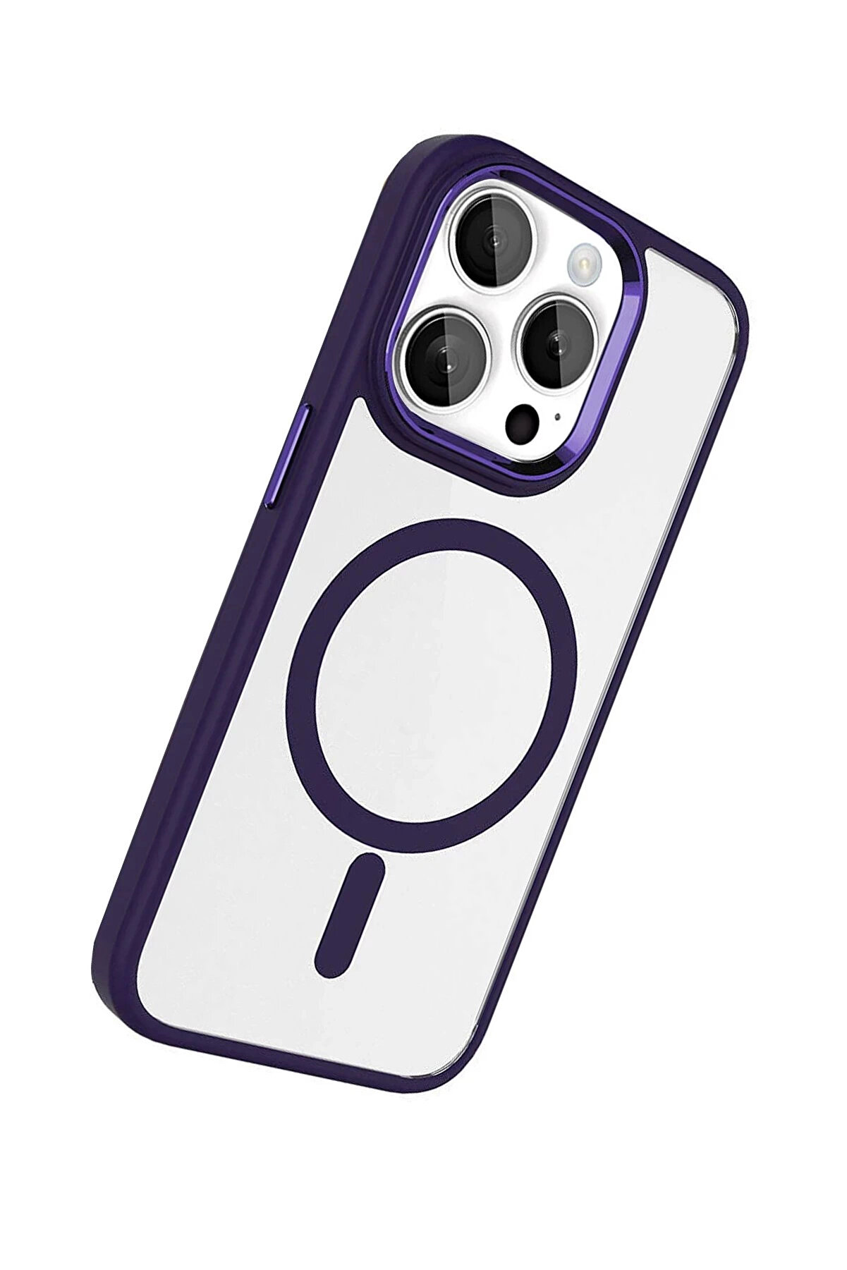 Buti̇k Apple İphone 15 Pro Max Terea Magsafe Kapak - Deri̇n Mor-(5796)