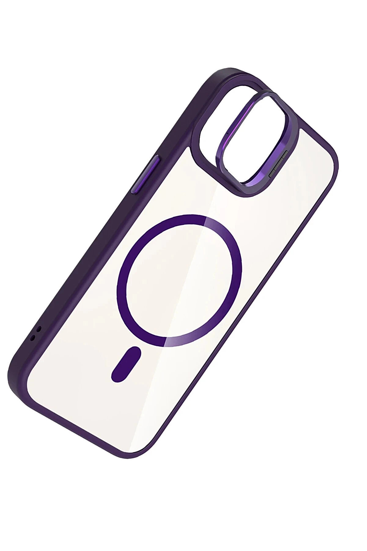 Buti̇k Apple İphone 11 Remi̇m Lensli̇ Magsafe Standlı Kapak - Deri̇n Mor-(5796)