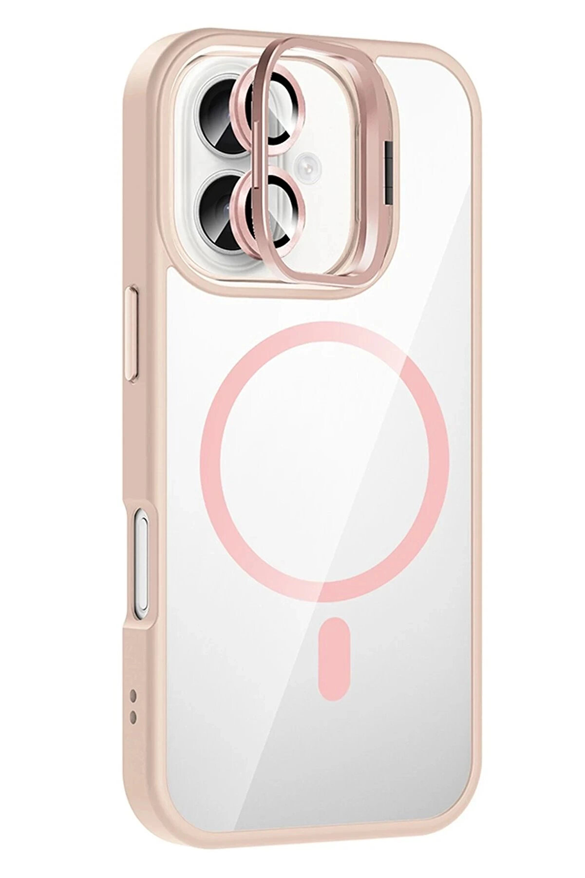 Buti̇k Apple İphone 16 Plus Remi̇m Lensli̇ Magsafe Standlı Kapak - Pembe-(5796)