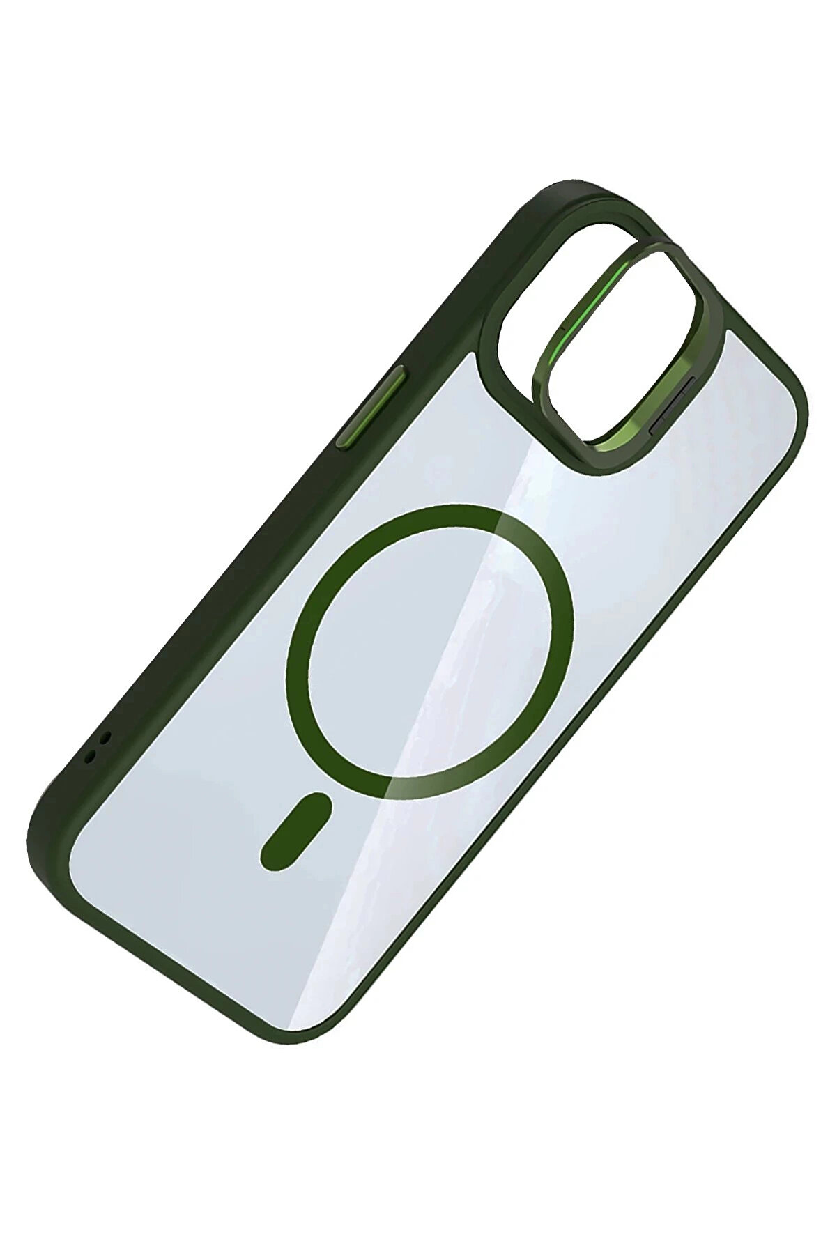 Buti̇k Apple İphone 11 Remi̇m Lensli̇ Magsafe Standlı Kapak - Koyu Yeşi̇l-(5796)