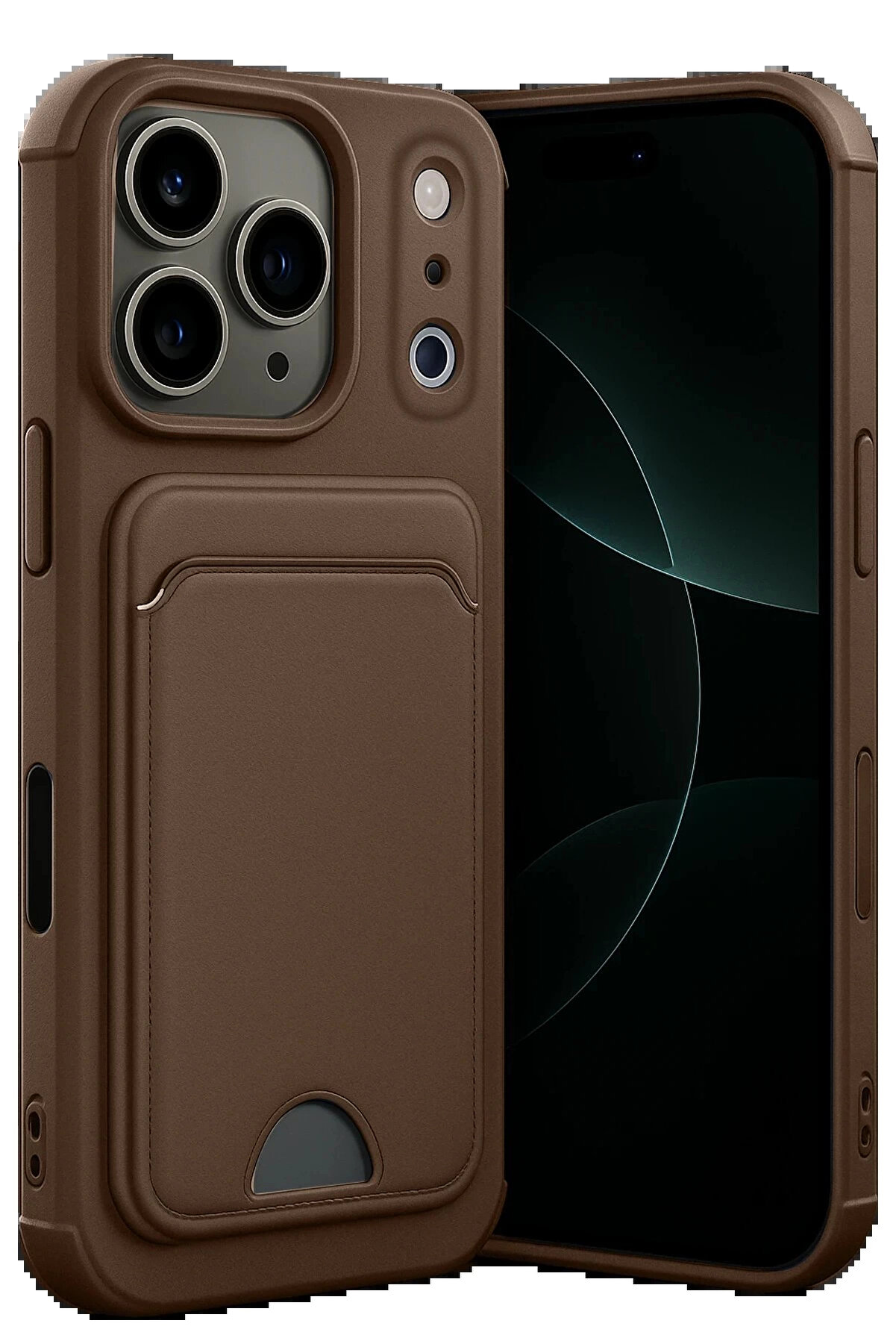 Buti̇k Apple İphone 17 Pro Max Kelvi̇n Kartvi̇zi̇tli̇ Si̇li̇kon - Kahverengi̇-(5796)