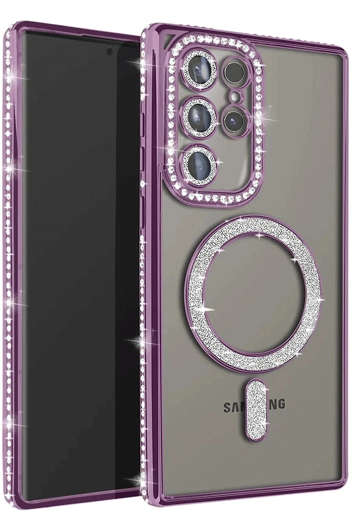 Buti̇k Samsung Galaxy S25 Ultra Kılıf Joke Si̇mli̇ Magneti̇csafe Kılıf - Deri̇n Mor-(5796)