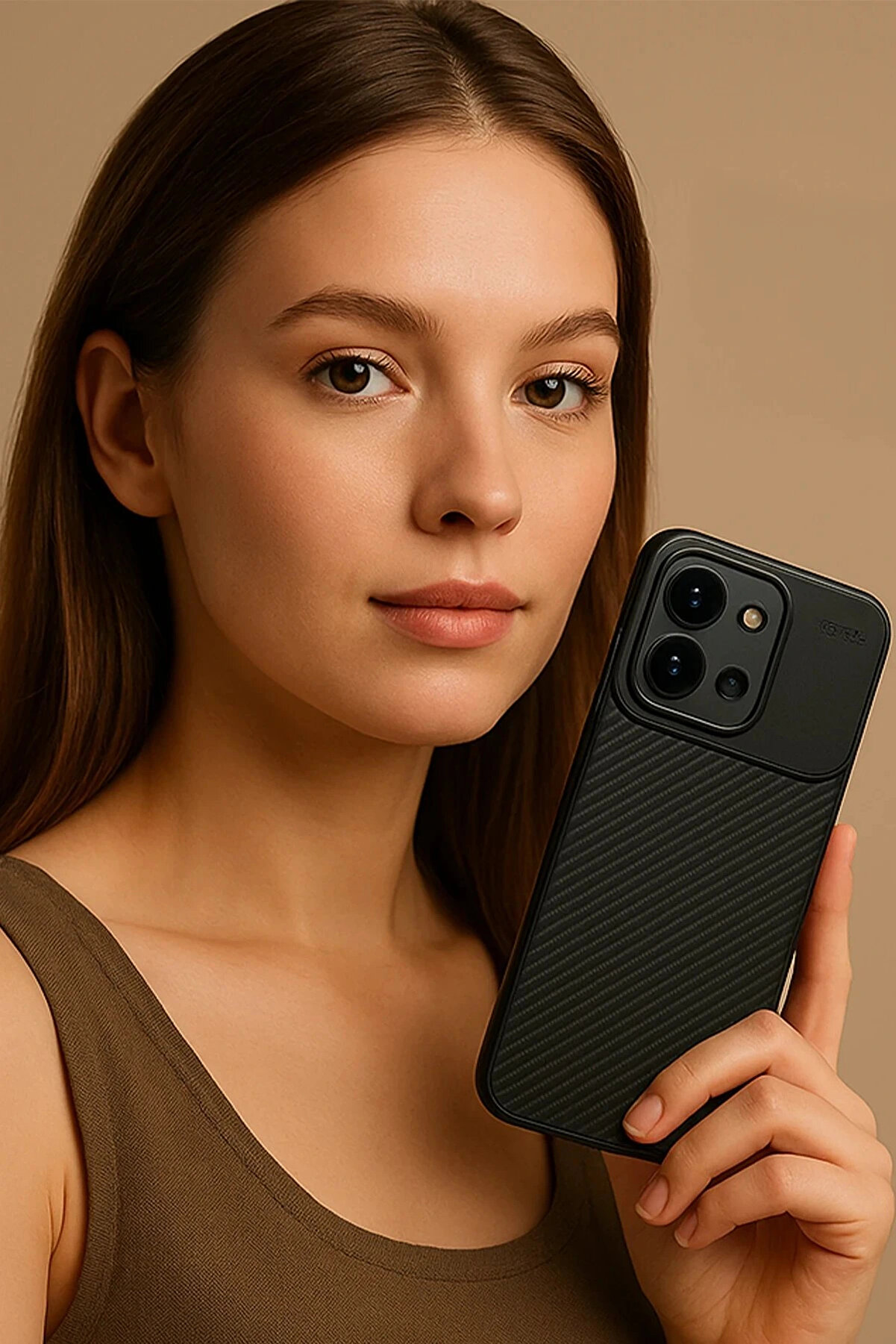 Buti̇k Xi̇aomi̇ Redmi̇ 15C 4G Auto Focus Karbon Kapak - Kahverengi̇-(5796)