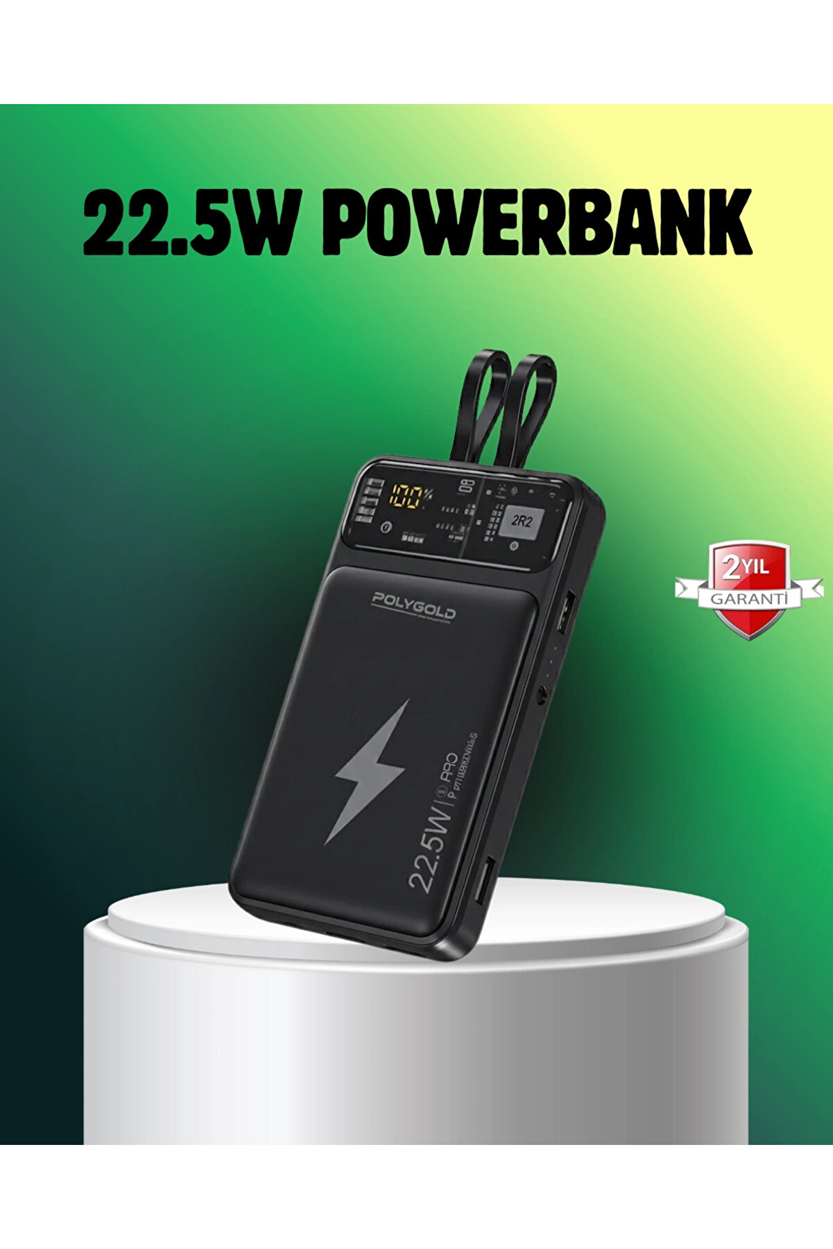 Buti̇k Powerbank Dahi̇li̇ Ekranlı 10000 Mah &Ccedil;i̇ft Kablolu