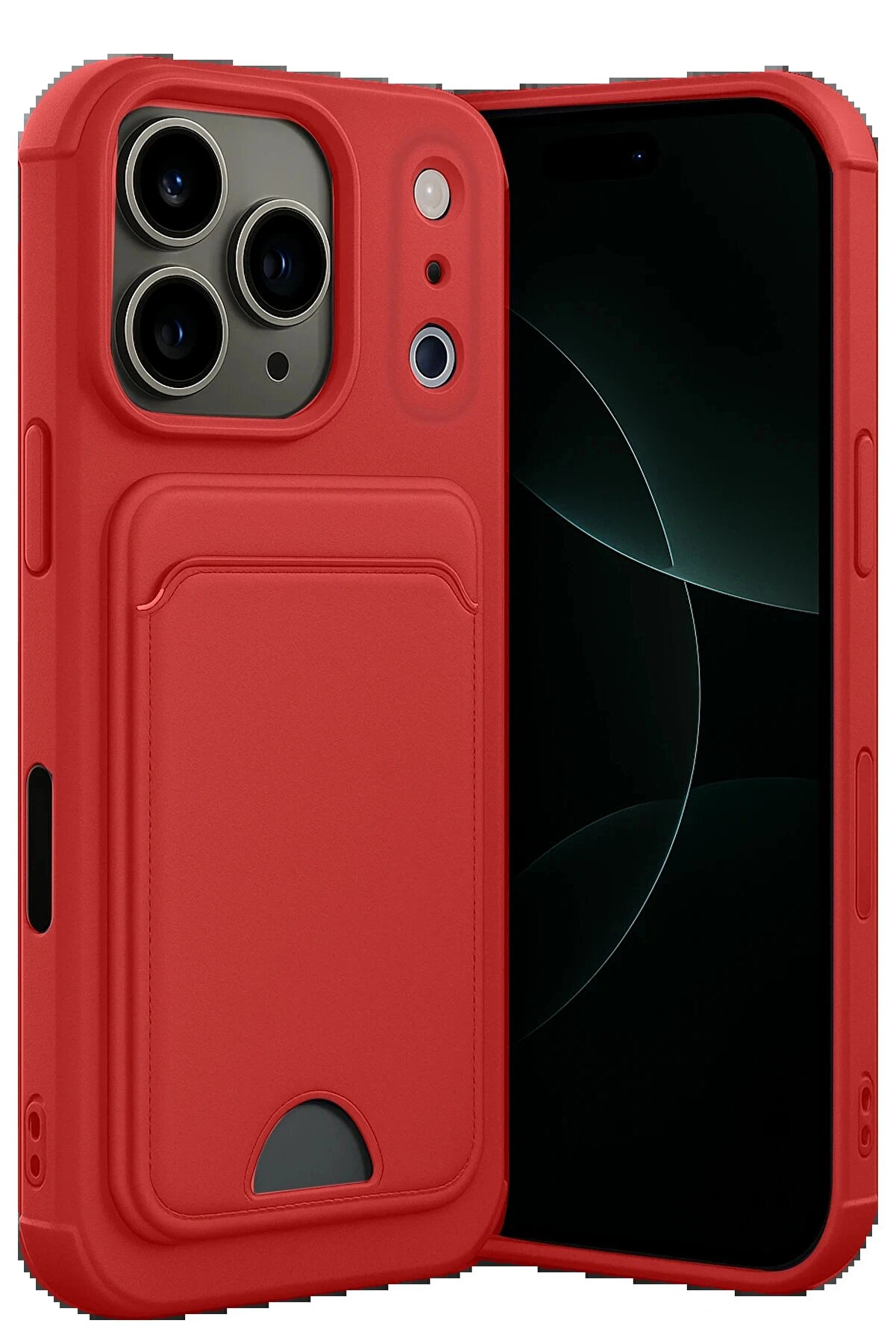 Buti̇k Apple İphone 17 Pro Max Kelvi̇n Kartvi̇zi̇tli̇ Si̇li̇kon - Kırmızı-(5796)