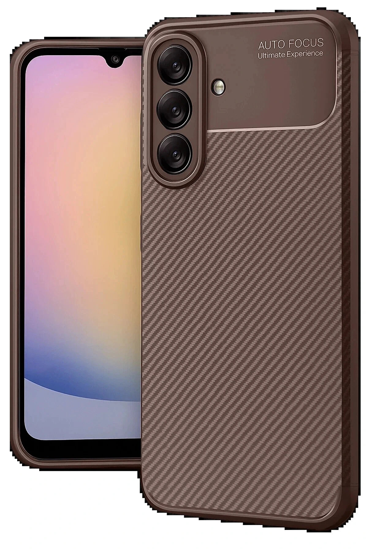 Buti̇k Samsung Galaxy A56 Kılıf Auto Focus Karbon Kapak - Kahverengi̇-(5796)