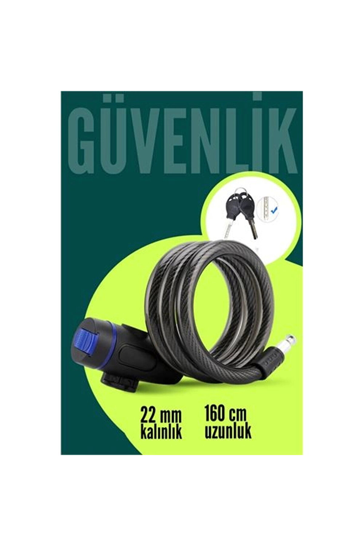 Buti̇k 22Mm &Ccedil;eli̇k Halatlı Bi̇si̇klet Ki̇li̇di̇ - 160Cm Anahtarlı Scoooter Motosi̇klet Ki̇li̇di̇