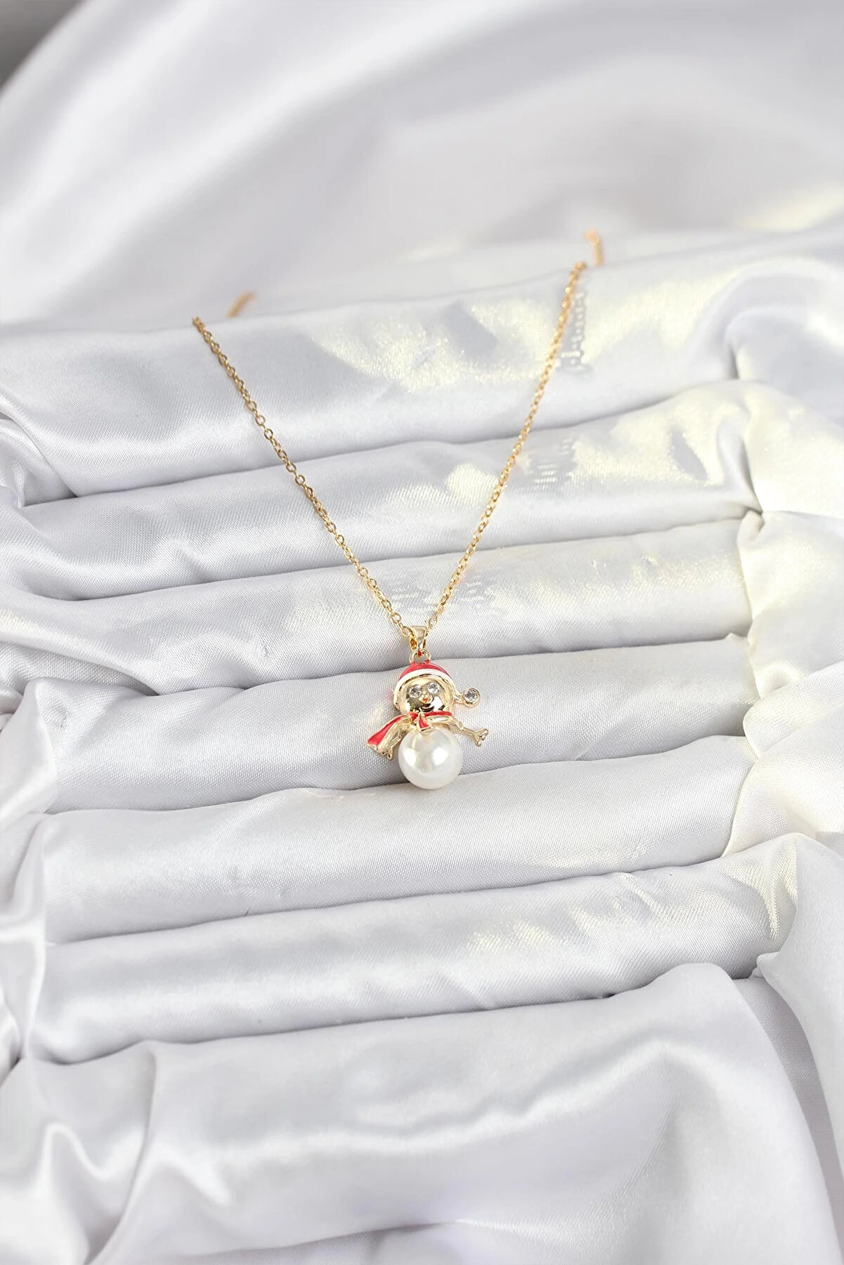 Olmi̇ra Store 316L &Ccedil;eli̇k Zi̇nci̇r Gold Renk Kardan Adam Model Yılbaşı Temalı Kadın Kolye