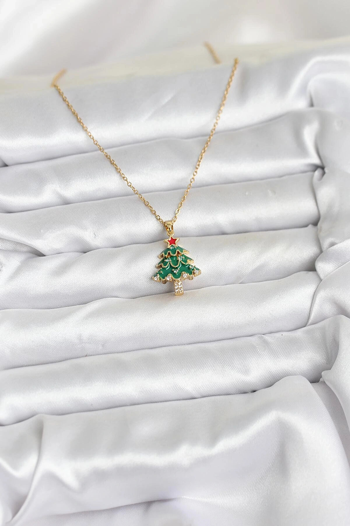 Hulyomer Hub 316L &Ccedil;eli̇k Zi̇nci̇r Gold Renk &Ccedil;am Ağacı Model Yılbaşı Temalı Kadın Kolye