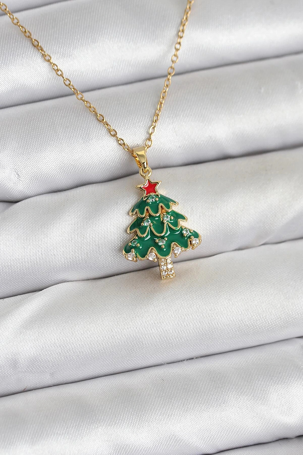 Hulyomer Hub 316L &Ccedil;eli̇k Zi̇nci̇r Gold Renk &Ccedil;am Ağacı Model Yılbaşı Temalı Kadın Kolye