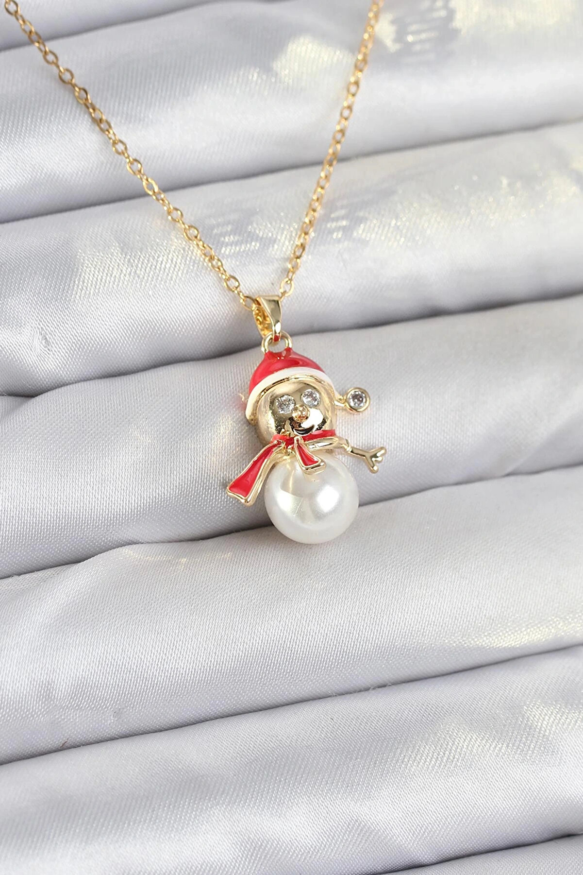 Olmi̇ra Store 316L &Ccedil;eli̇k Zi̇nci̇r Gold Renk Kardan Adam Model Yılbaşı Temalı Kadın Kolye