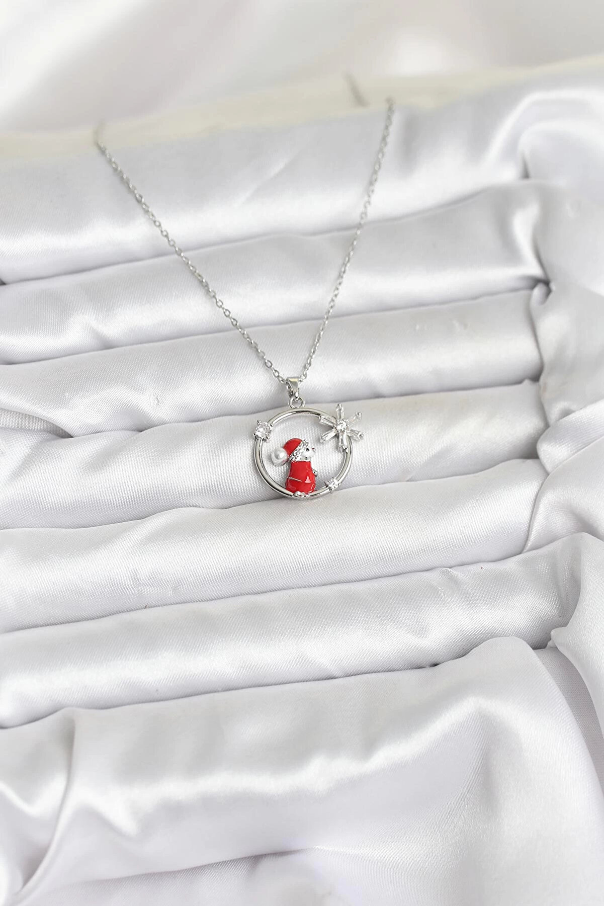 Buti̇k 316L &Ccedil;eli̇k Zi̇nci̇r G&uuml;m&uuml;ş Zi̇rkon Taşlı Yılbaşı Tema Kadın Kolye