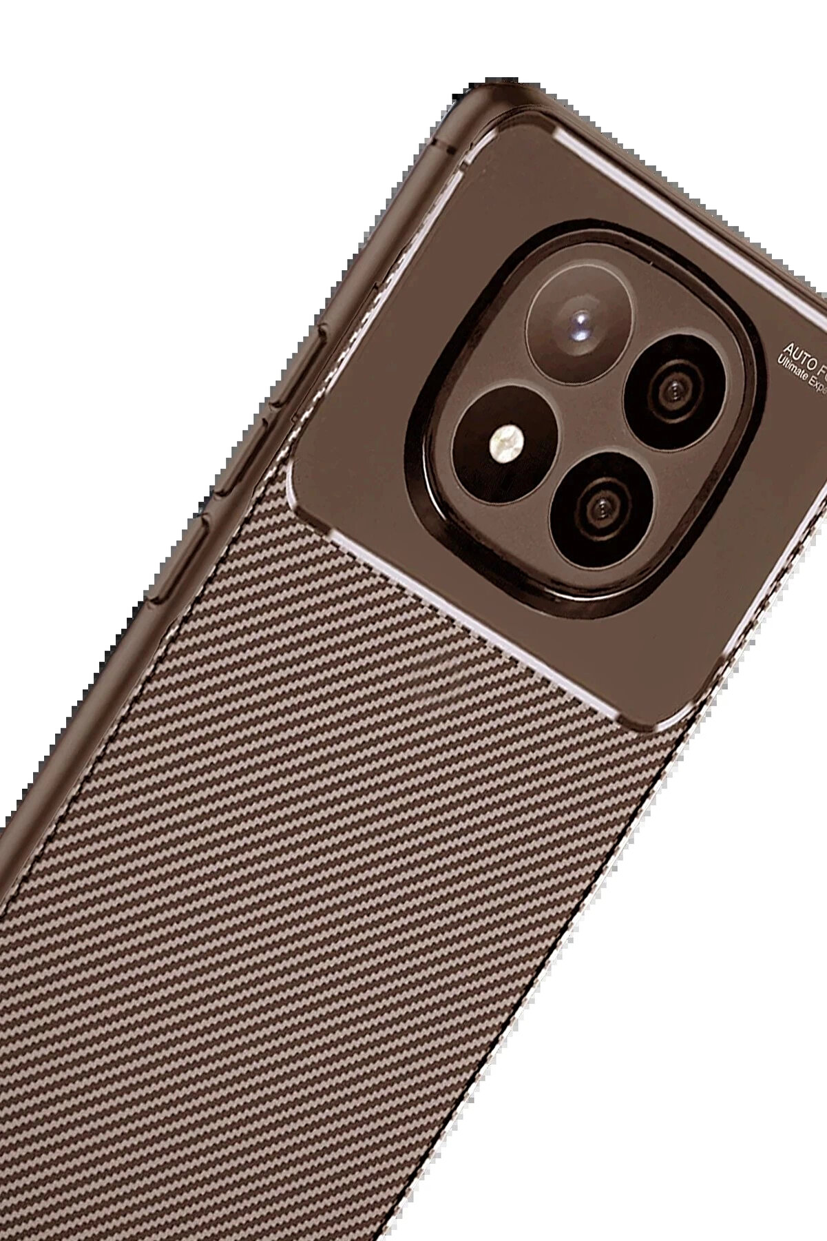 Buti̇k Xi̇aomi̇ Redmi̇ Note 14 Pro Plus Kılıf Auto Focus Karbon Kapak - Kahverengi̇-(5796)