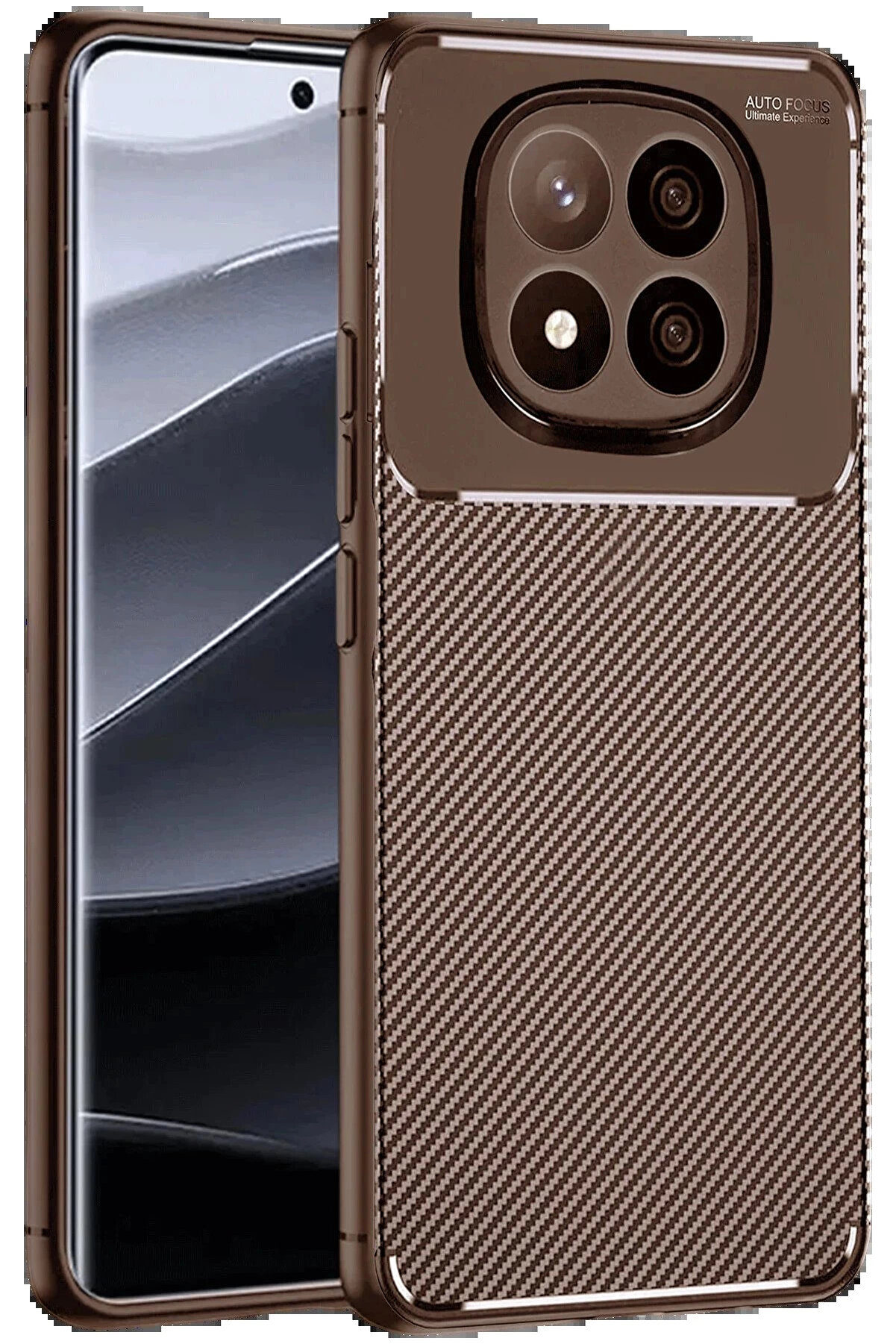 Buti̇k Xi̇aomi̇ Redmi̇ Note 14 Pro Plus Kılıf Auto Focus Karbon Kapak - Kahverengi̇-(5796)