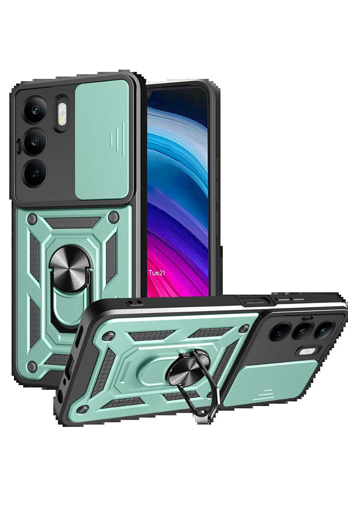 Buti̇k Realme C75 4G Kılıf Pars Lens Y&uuml;z&uuml;kl&uuml; Si̇li̇kon - Yeşi̇l-(5796)