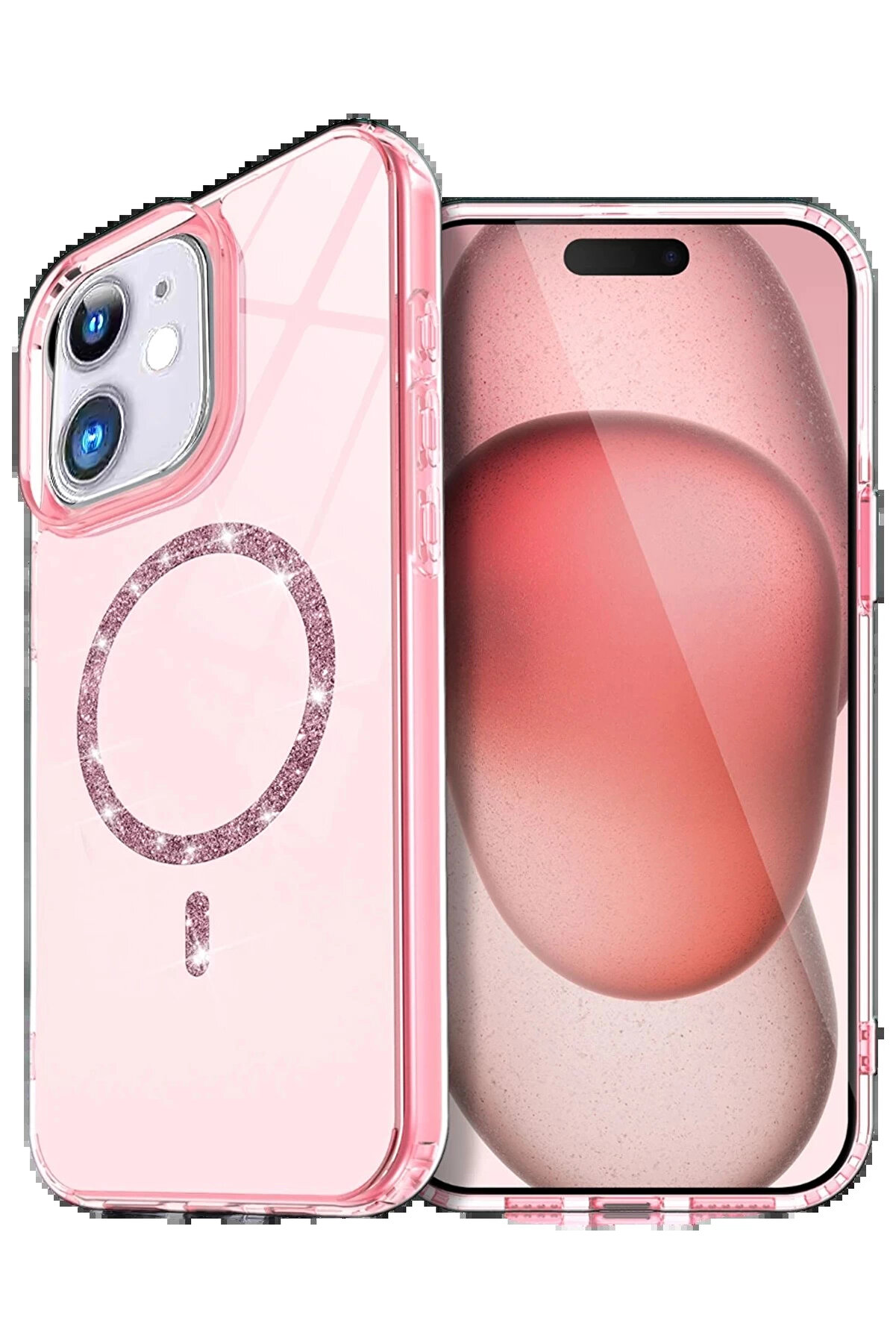 Buti̇k Apple İphone 12 Li̇ve Di̇amond Magsafe Kapak - Pembe-(5796)