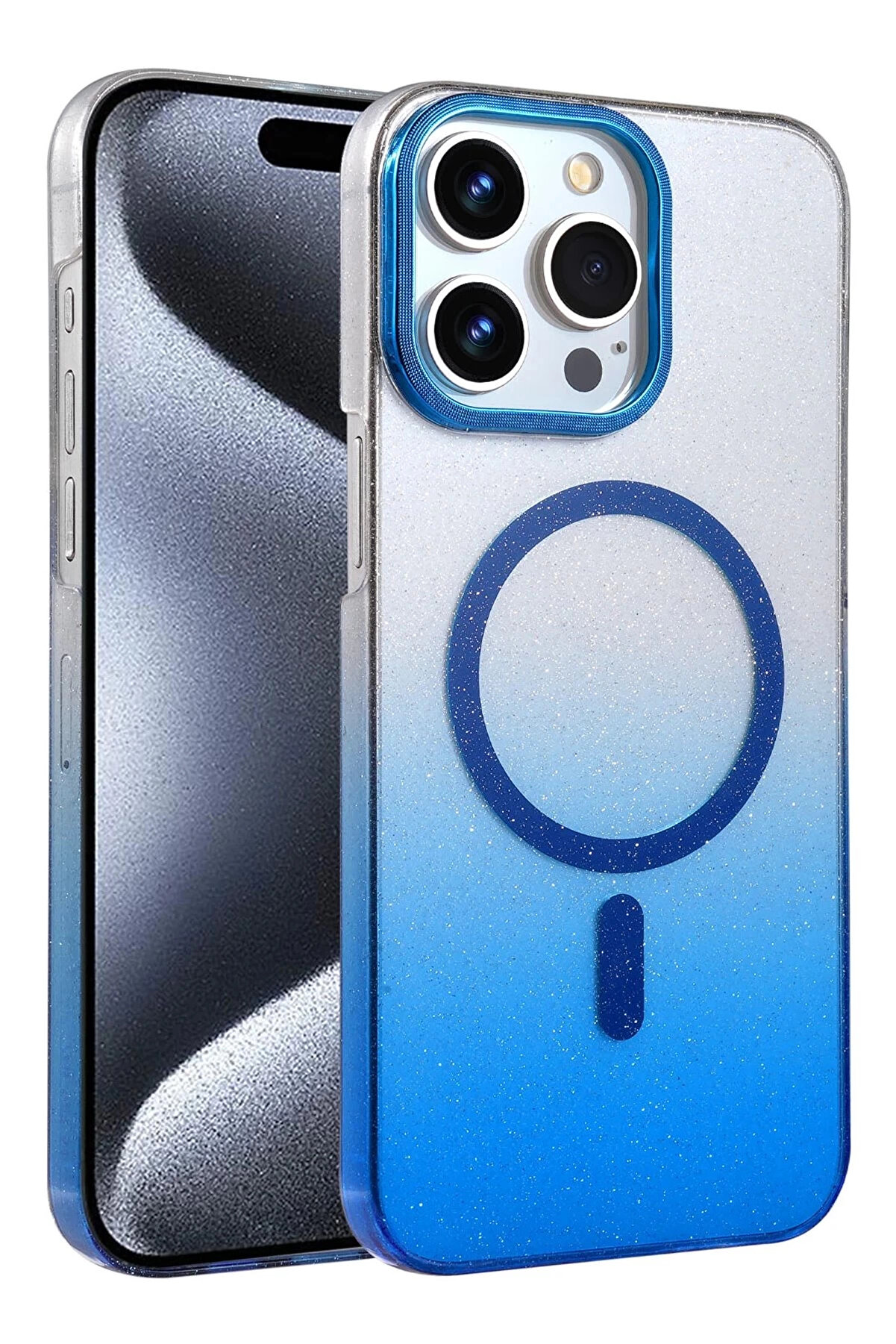 Buti̇k Apple İphone 15 Pro Max Glossy Magsafe Kapak - Mavi̇-(5796)