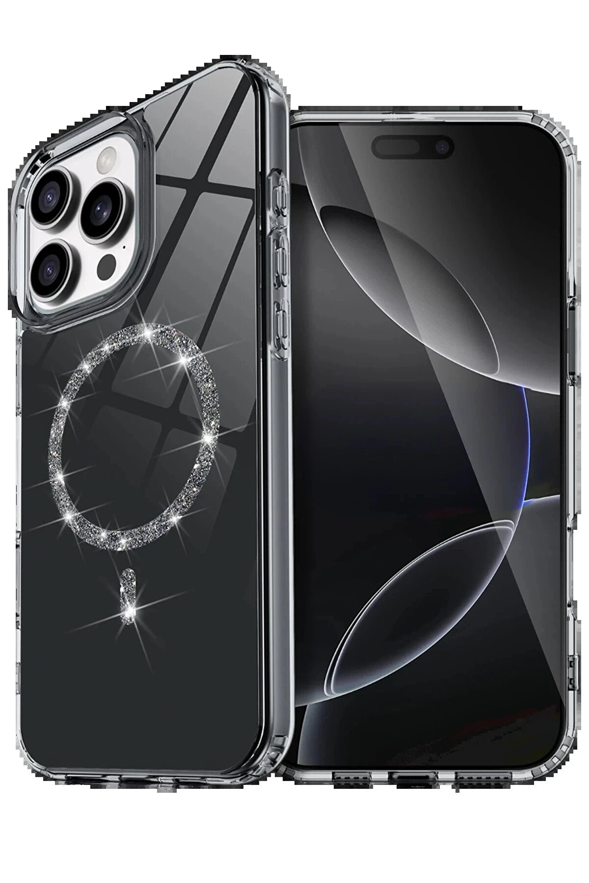 Buti̇k Apple İphone 16 Pro Max Li̇ve Di̇amond Magsafe Kapak - Si̇yah-(5796)