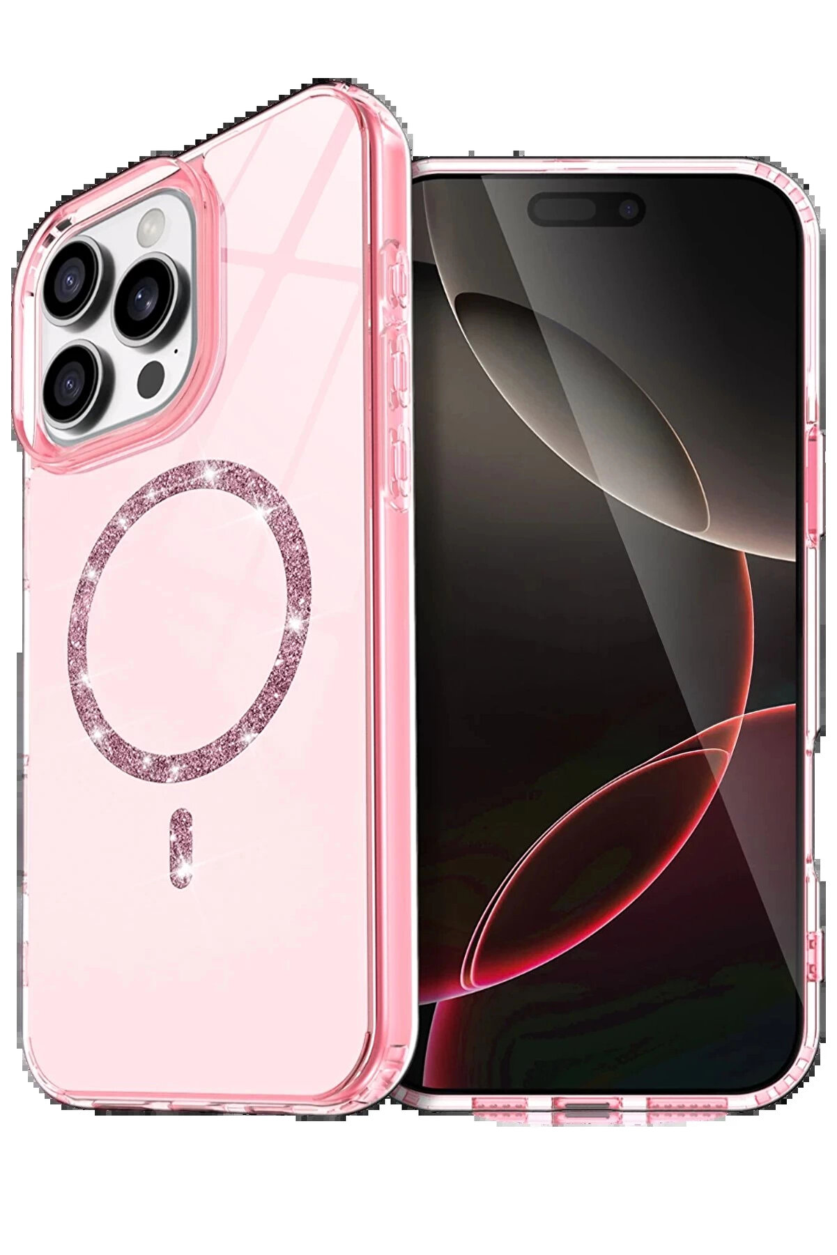 Buti̇k Apple İphone 16 Pro Max Li̇ve Di̇amond Magsafe Kapak - Pembe-(5796)