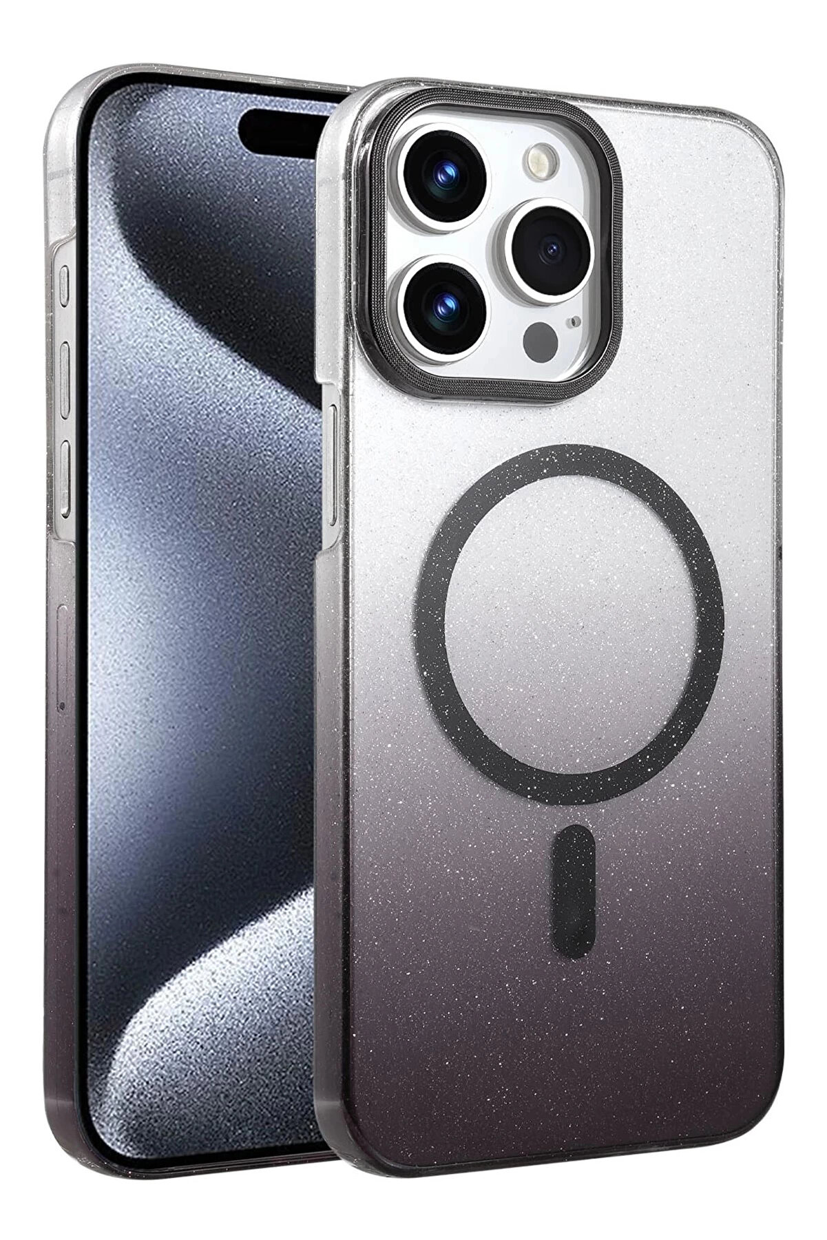 Buti̇k Apple İphone 15 Pro Max Glossy Magsafe Kapak - Si̇yah-(5796)