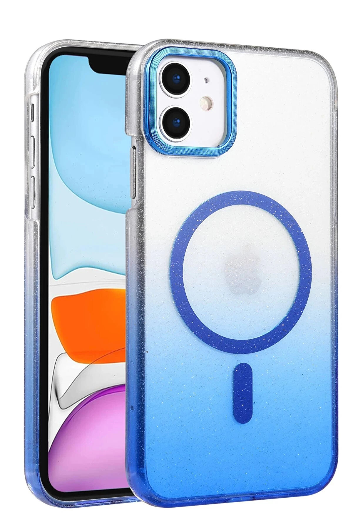 Buti̇k Apple İphone 12 Glossy Magsafe Kapak - Mavi̇-(5796)