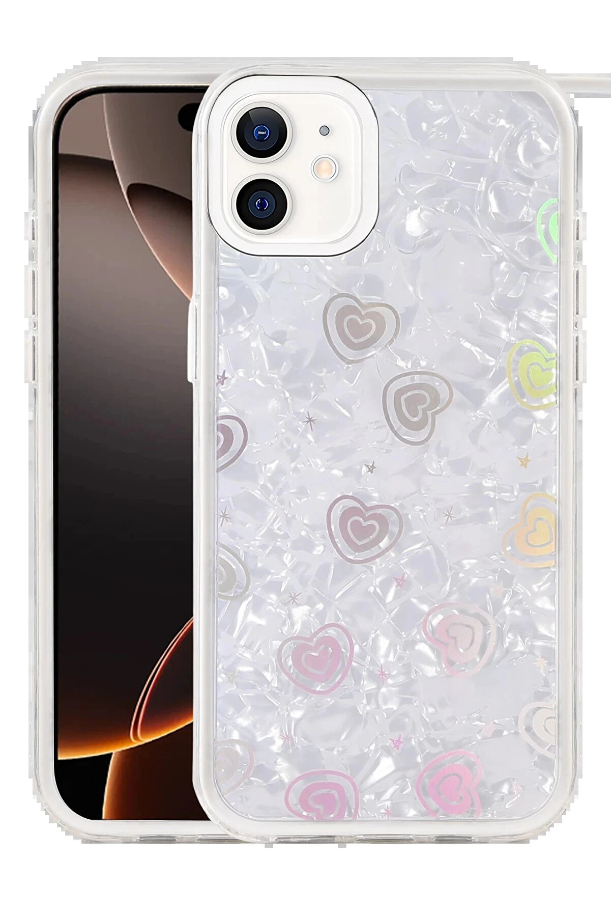 Buti̇k Apple İphone 11 Lumi̇ Desenli̇ Kapak - Beyaz-(5796)