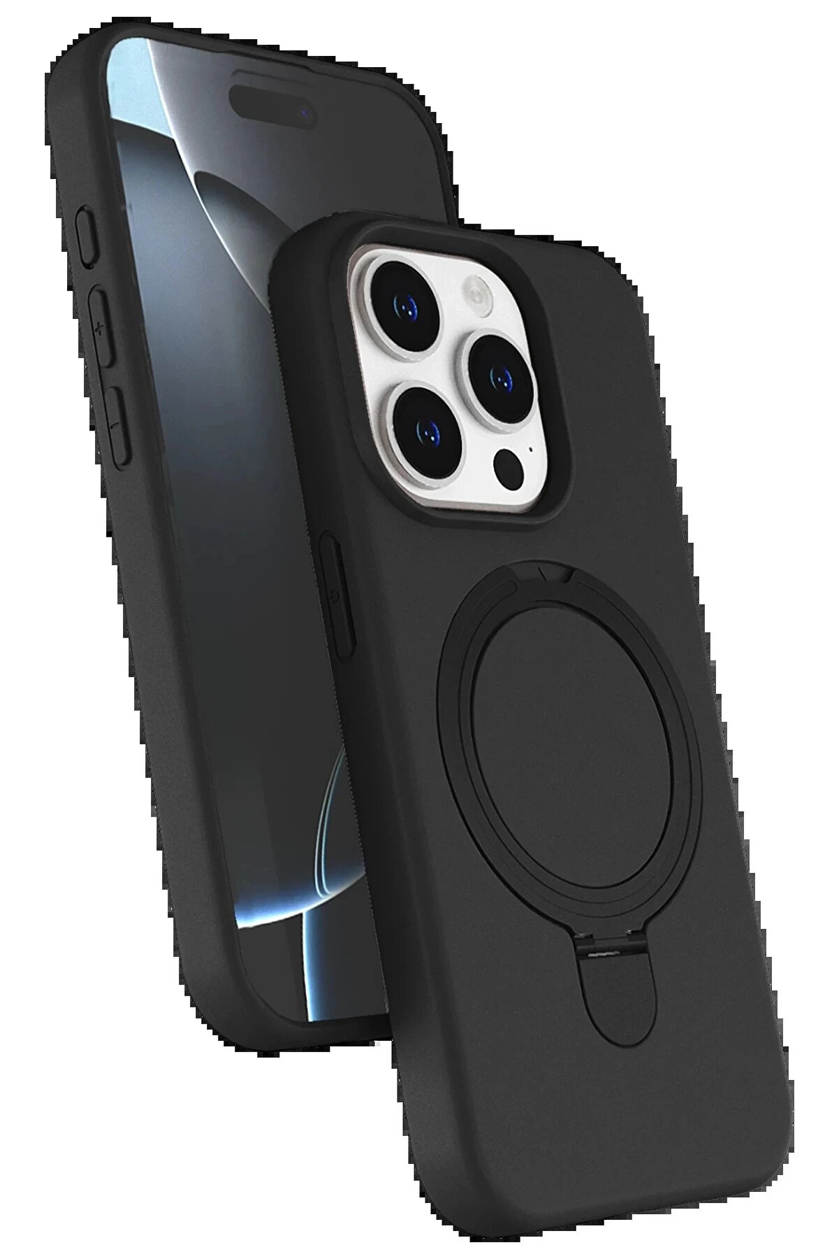 Buti̇k Apple İphone 14 Pro Max Regal Magsafe Standlı Kapak - Si̇yah-(5796)