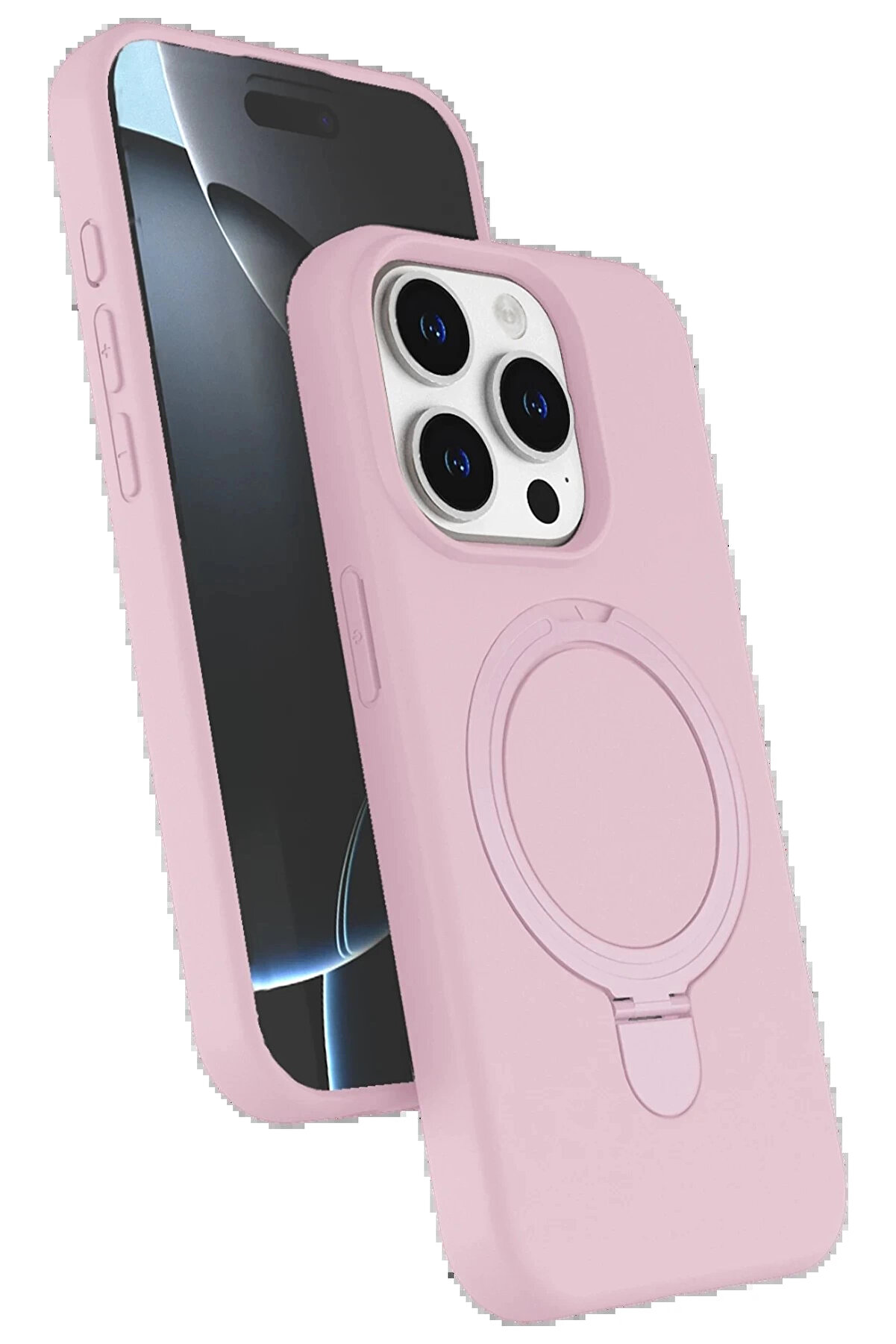 Buti̇k Apple İphone 14 Pro Max Regal Magsafe Standlı Kapak - A&ccedil;ık Pembe-(5796)