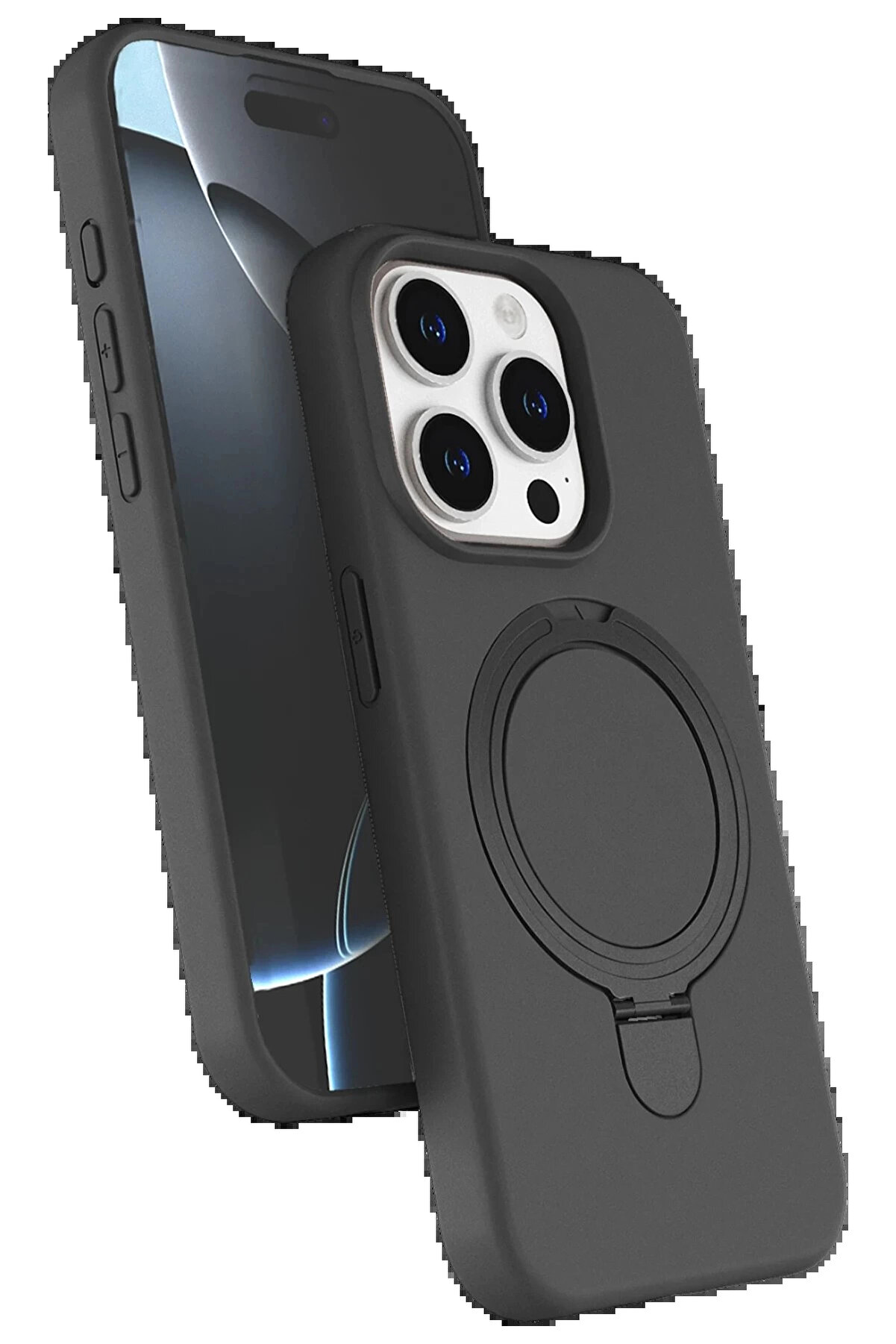 Buti̇k Apple İphone 15 Pro Max Regal Magsafe Standlı Kapak - Ti̇tan Gri̇-(5796)