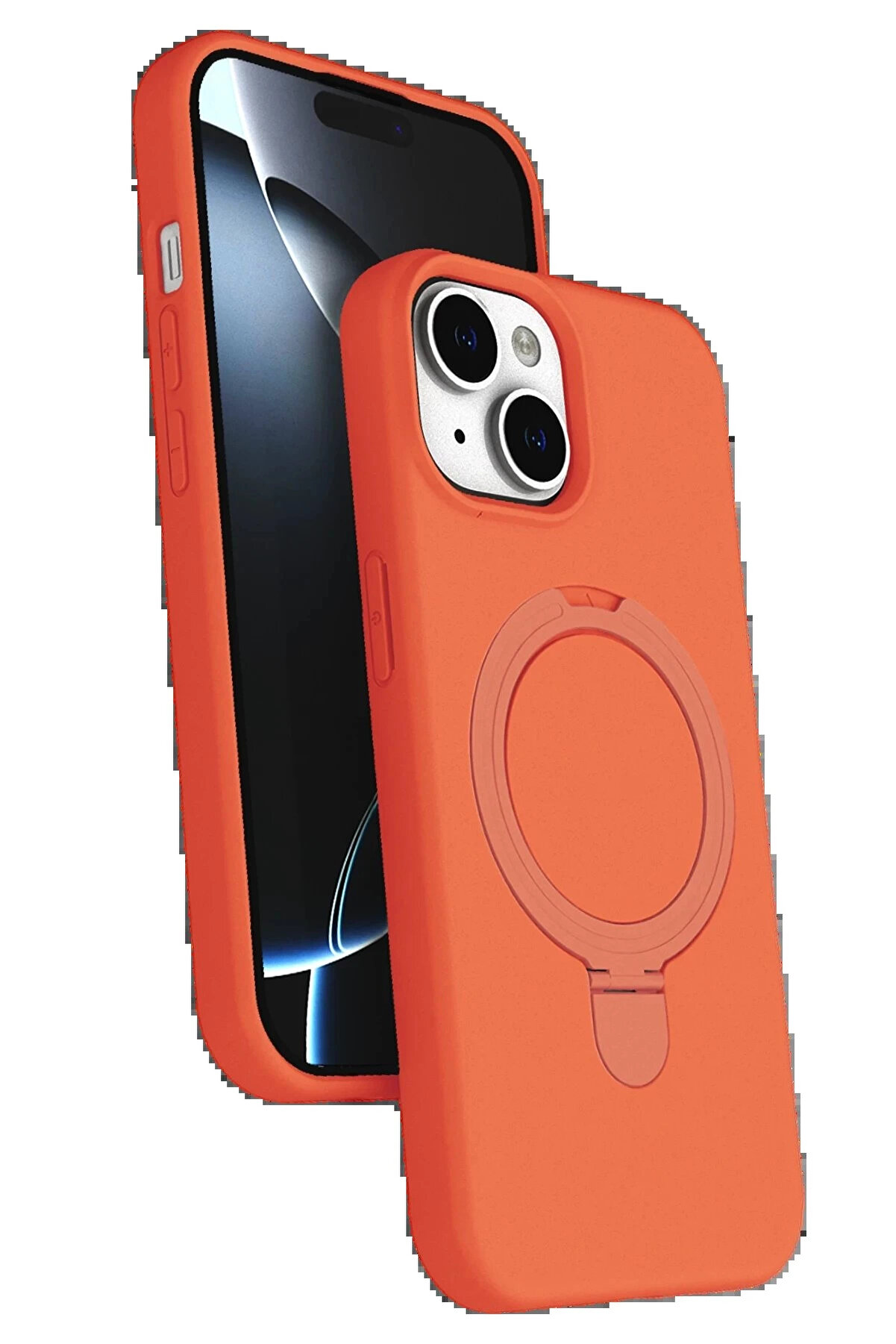 Buti̇k Apple İphone 14 Regal Magsafe Standlı Kapak - Turuncu-(5796)