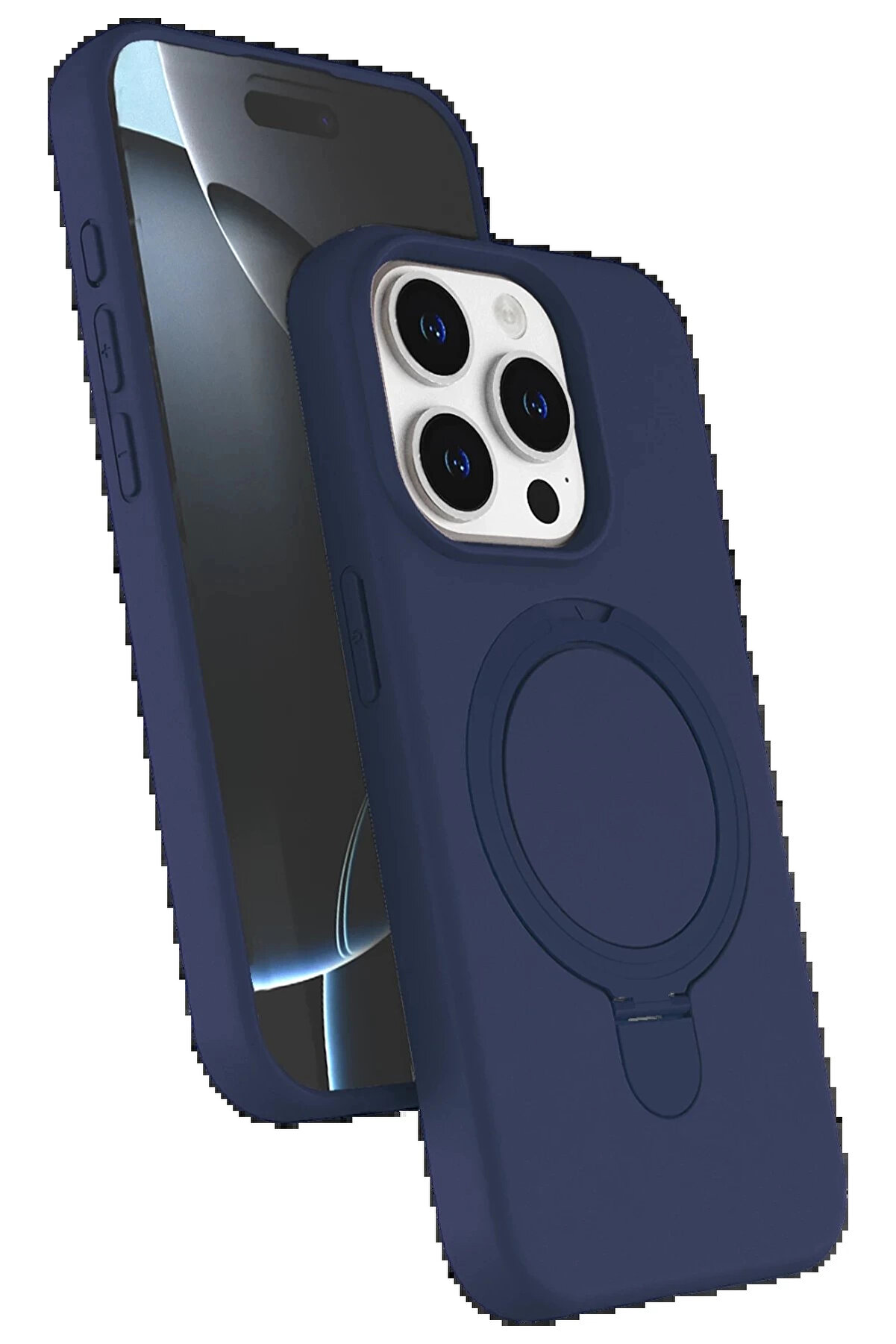 Buti̇k Apple İphone 14 Pro Max Regal Magsafe Standlı Kapak - Laci̇vert-(5796)