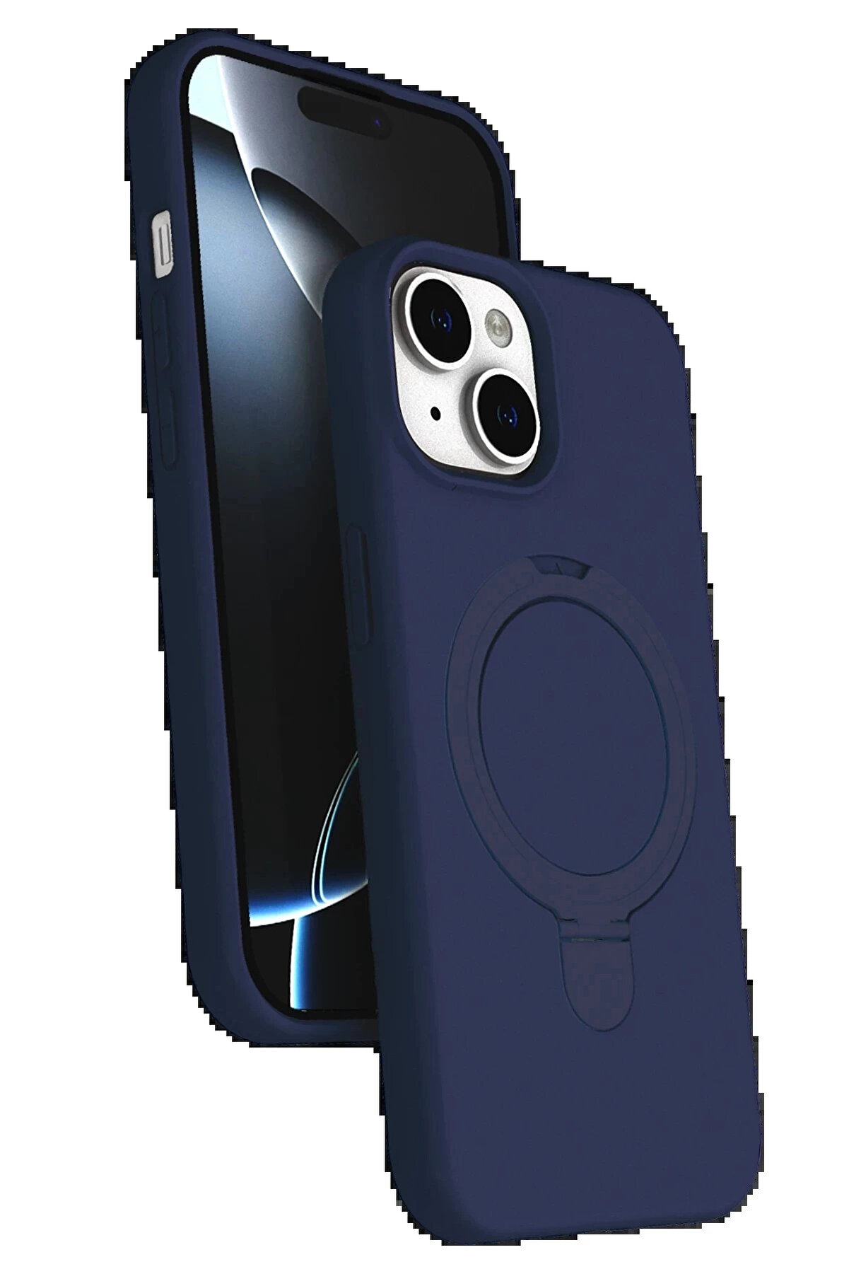 Buti̇k Apple İphone 15 Plus Regal Magsafe Standlı Kapak - Laci̇vert-(5796)