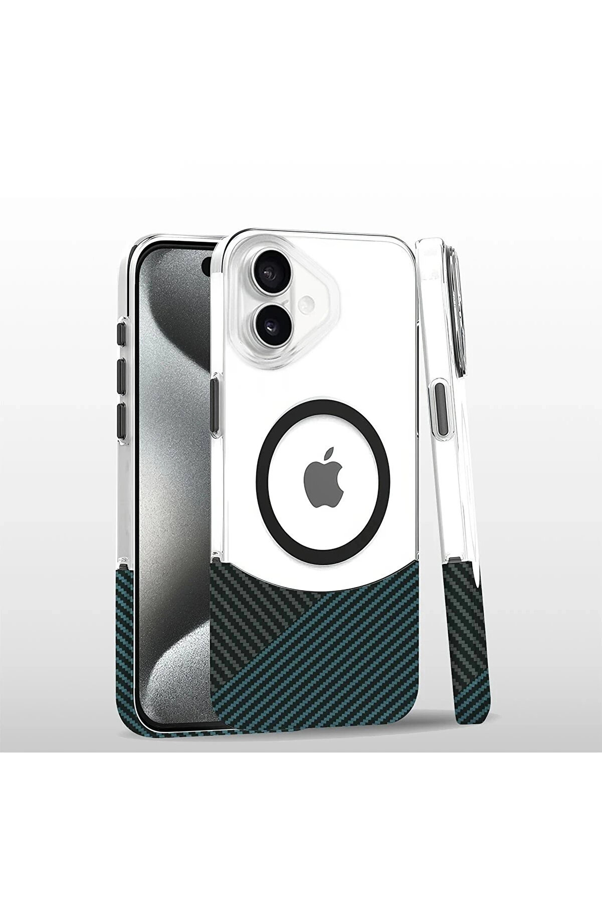 Buti̇k İphone 16 Carbon Puzzle Magsafe Kapak - A&ccedil;ık Mavi̇-(5796)