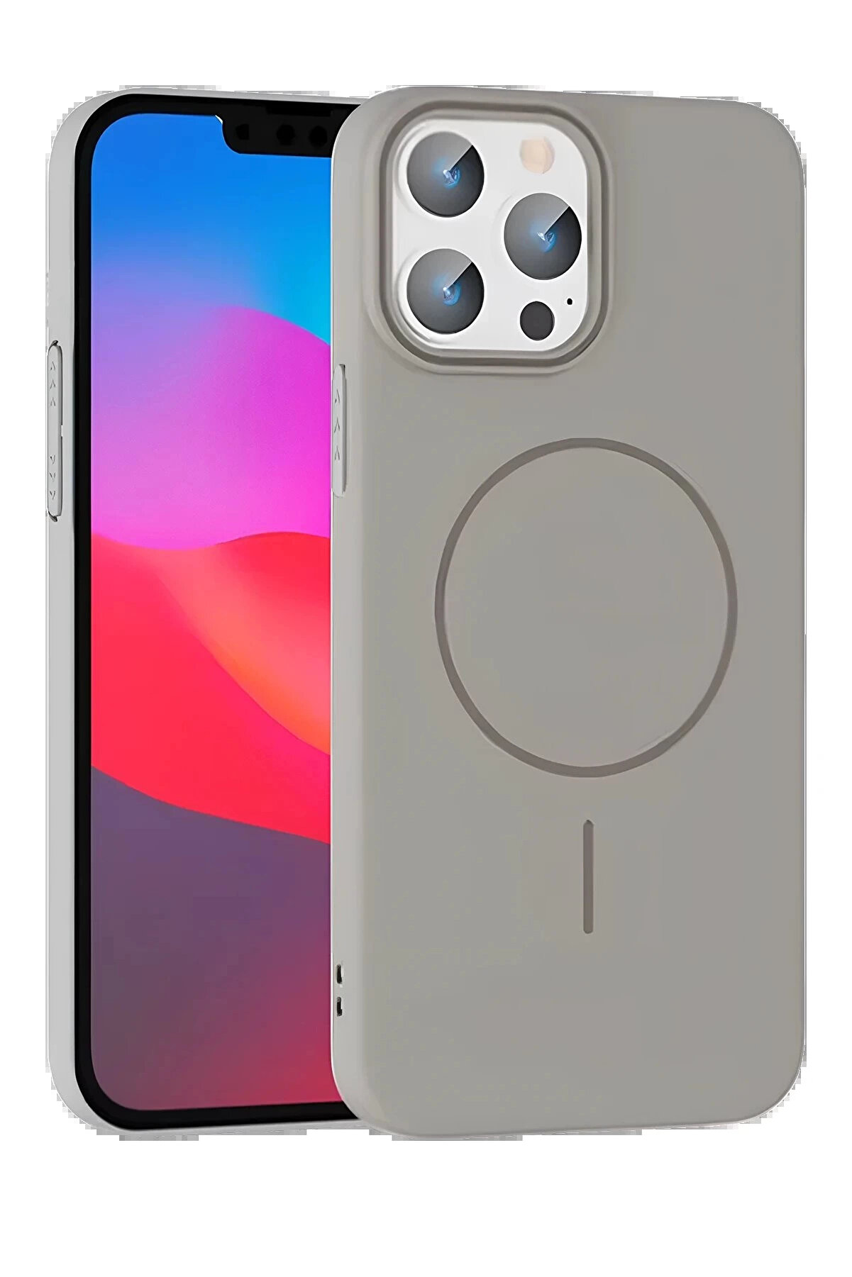 Buti̇k İphone 14 Pro Max Broş Magsafe Kapak - Ti̇tan Gri̇-(5796)