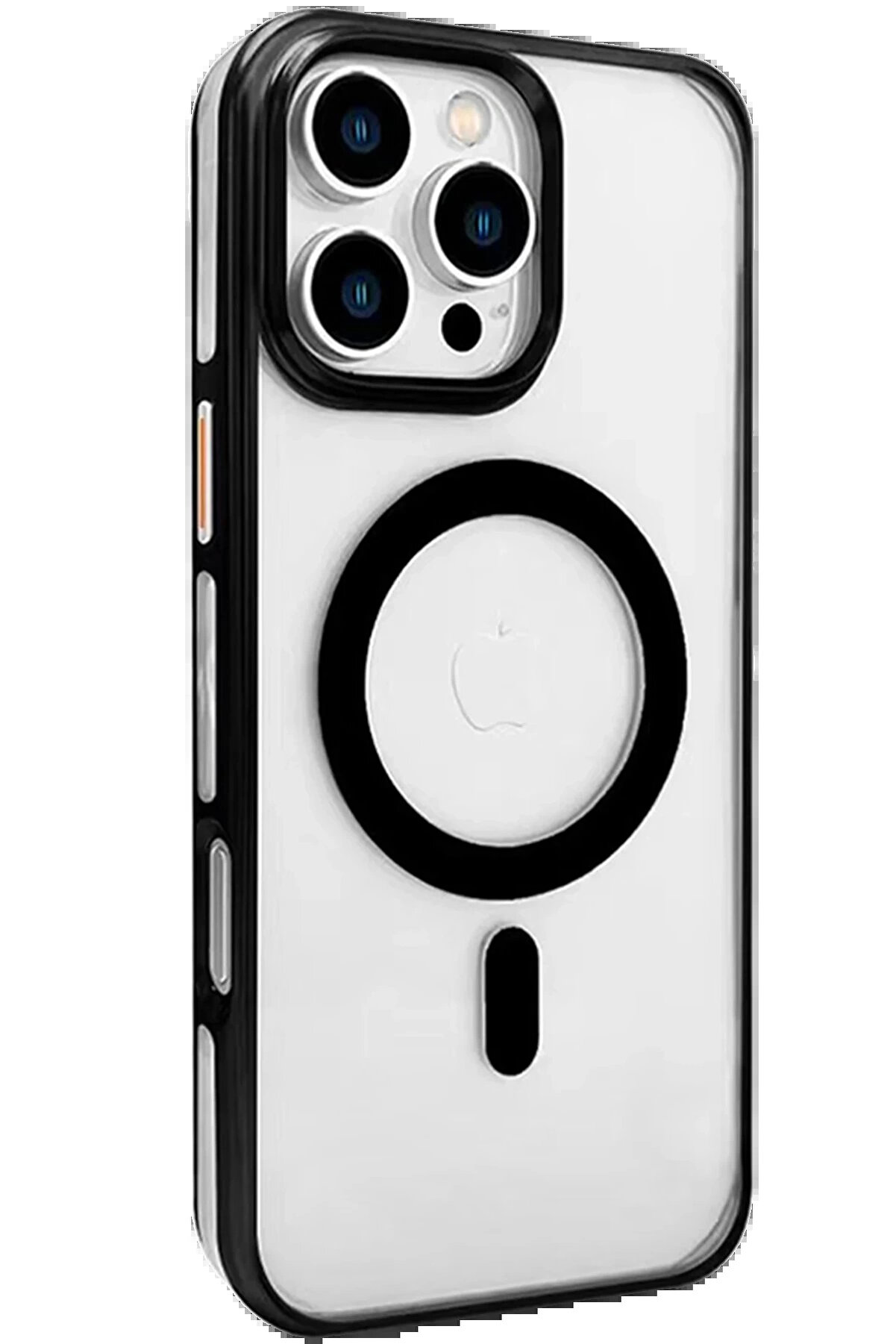 Buti̇k İphone 16 Pro Max Gleam Pc Sert Magsafe Kılıf - Şeffaf-Si̇yah-(5796)