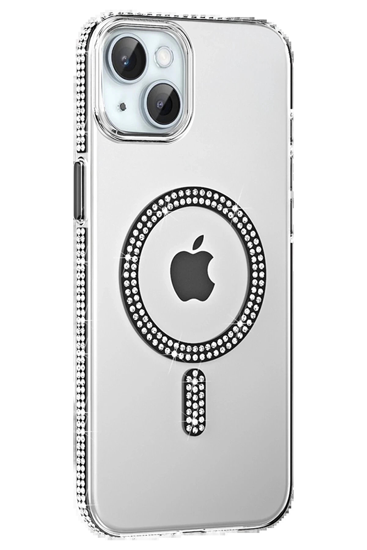 Buti̇k Apple İphone 14 Move Taşlı Magsafe Kapak - Si̇yah-(5796)