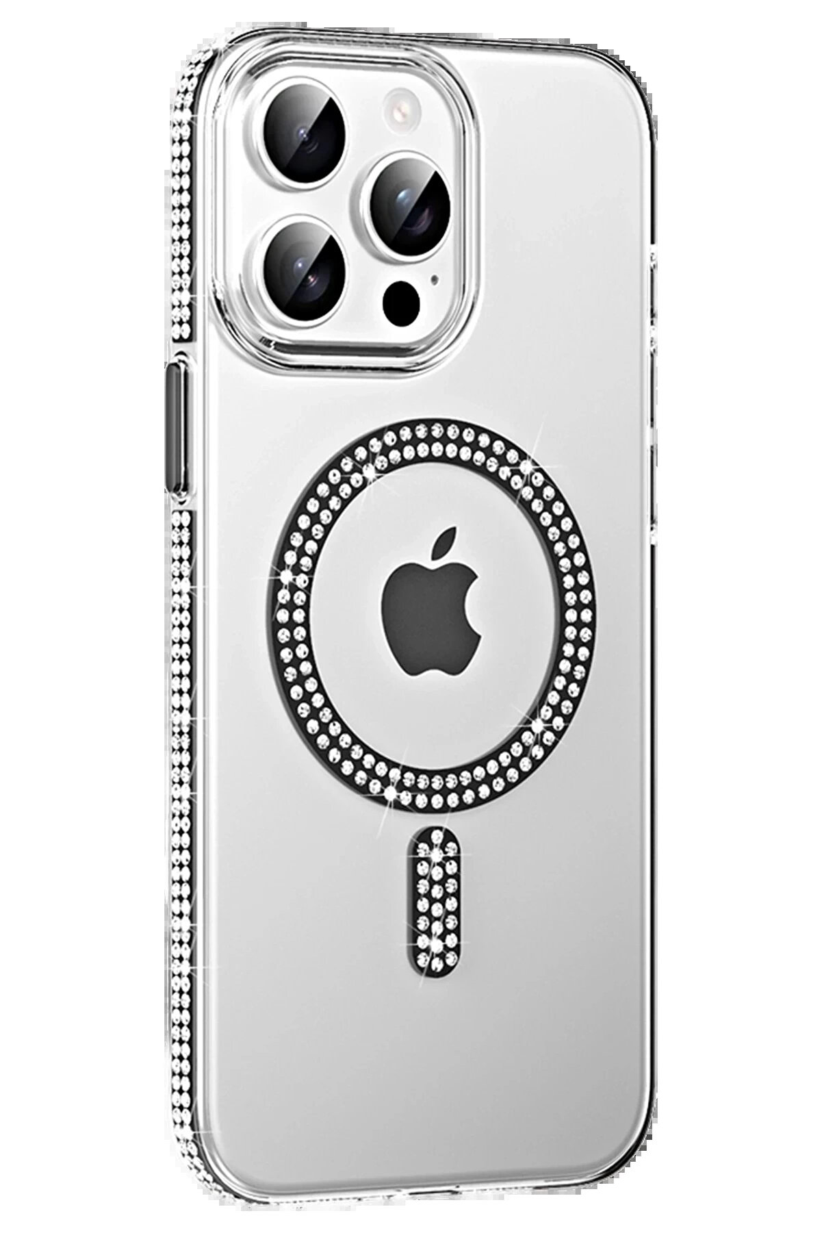 Buti̇k Apple İphone 15 Pro Move Taşlı Magsafe Kapak - Si̇yah-(5796)