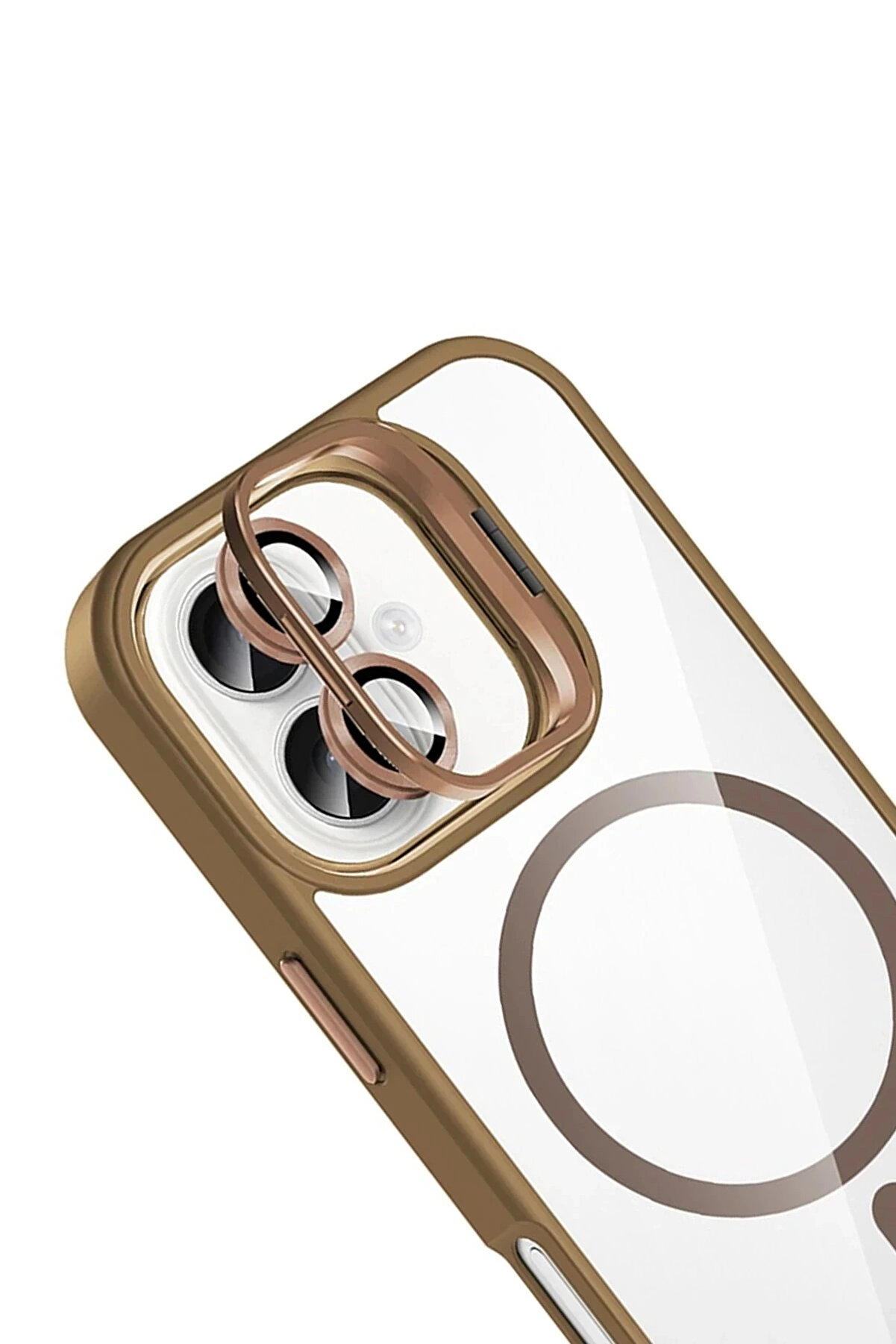 Buti̇k Apple İphone 16 Remi̇m Lensli̇ Magsafe Standlı Kapak - Kahverengi̇-(5796)