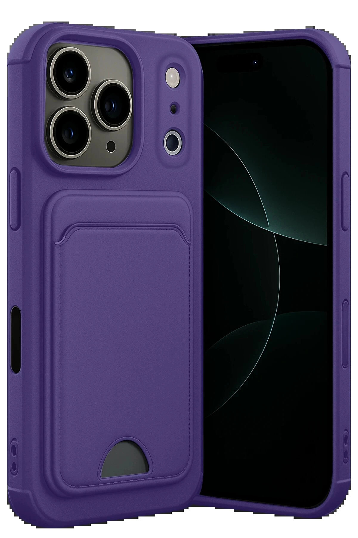 Buti̇k Apple İphone 17 Pro Kelvi̇n Kartvi̇zi̇tli̇ Si̇li̇kon - Deri̇n Mor-(5796)