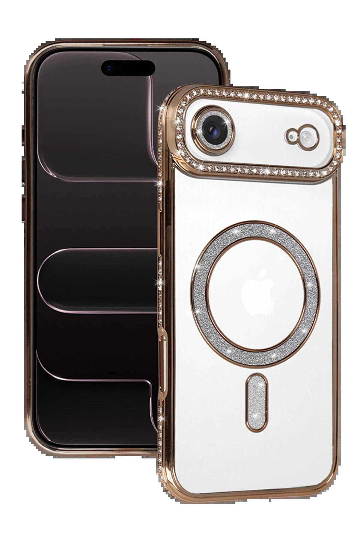 Buti̇k Apple İphone 17 Ai̇r Joke Si̇mli̇ Magneti̇csafe Kılıf - Gold-(5796)