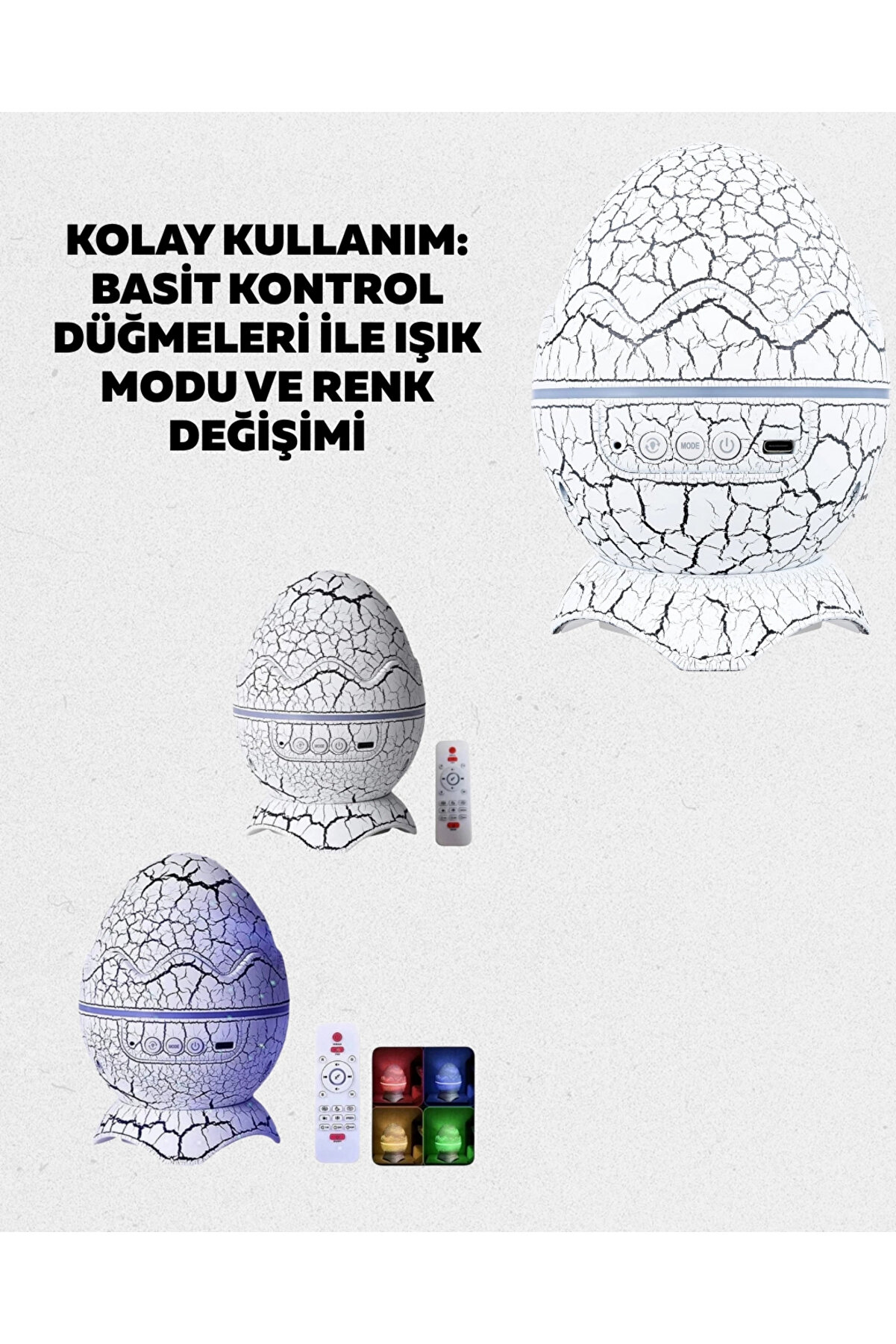 Buti̇k Di̇nozor Yumurtası Tasarımlı Gece Lambası &ndash; M&uuml;zi̇k Ve Işık Senkroni̇zasyonlu