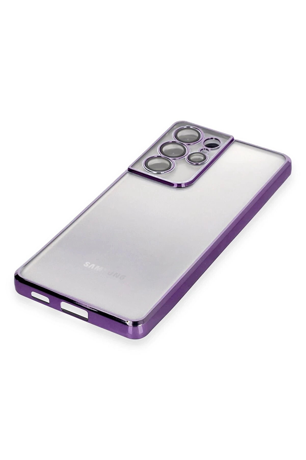 Buti̇k Samsung Galaxy S21 Ultra Kılıf Lensli̇ Si̇li̇kon - Mor-(5796)