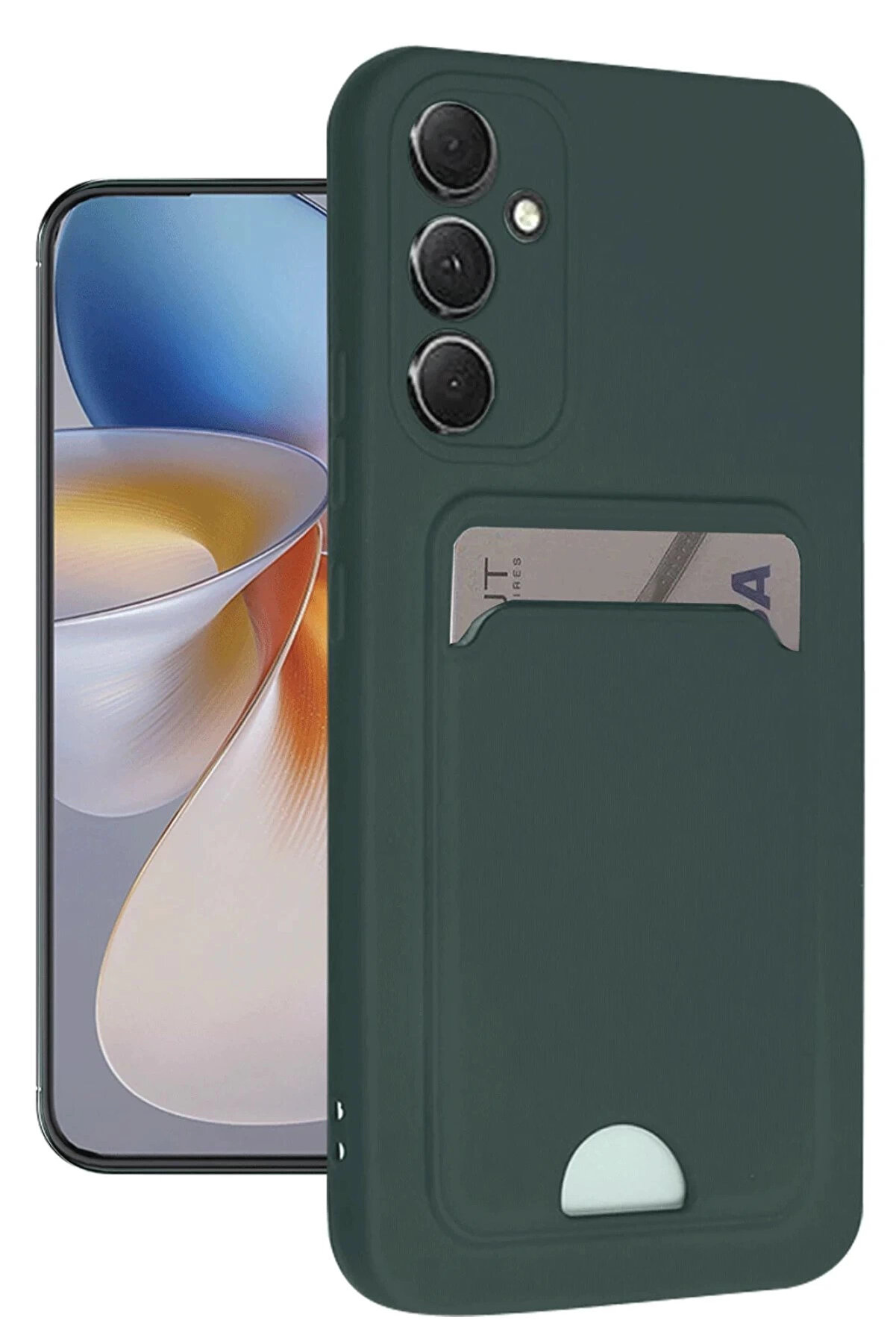 Buti̇k Samsung Galaxy S24 Fe Kılıf Kelvi̇n Kartvi̇zi̇tli̇ Si̇li̇kon - Koyu Yeşi̇l-(5796)