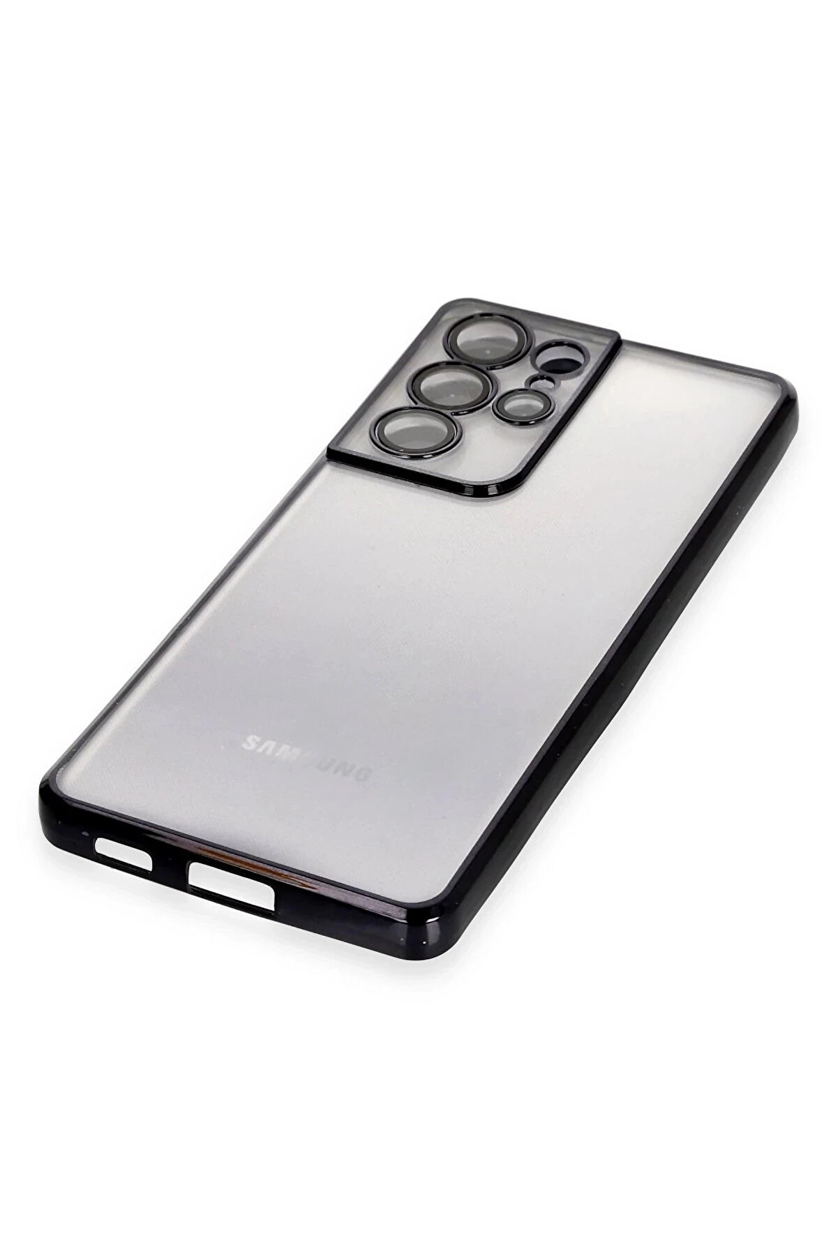 Buti̇k Samsung Galaxy S21 Ultra Kılıf Lensli̇ Si̇li̇kon - Si̇yah-(5796)