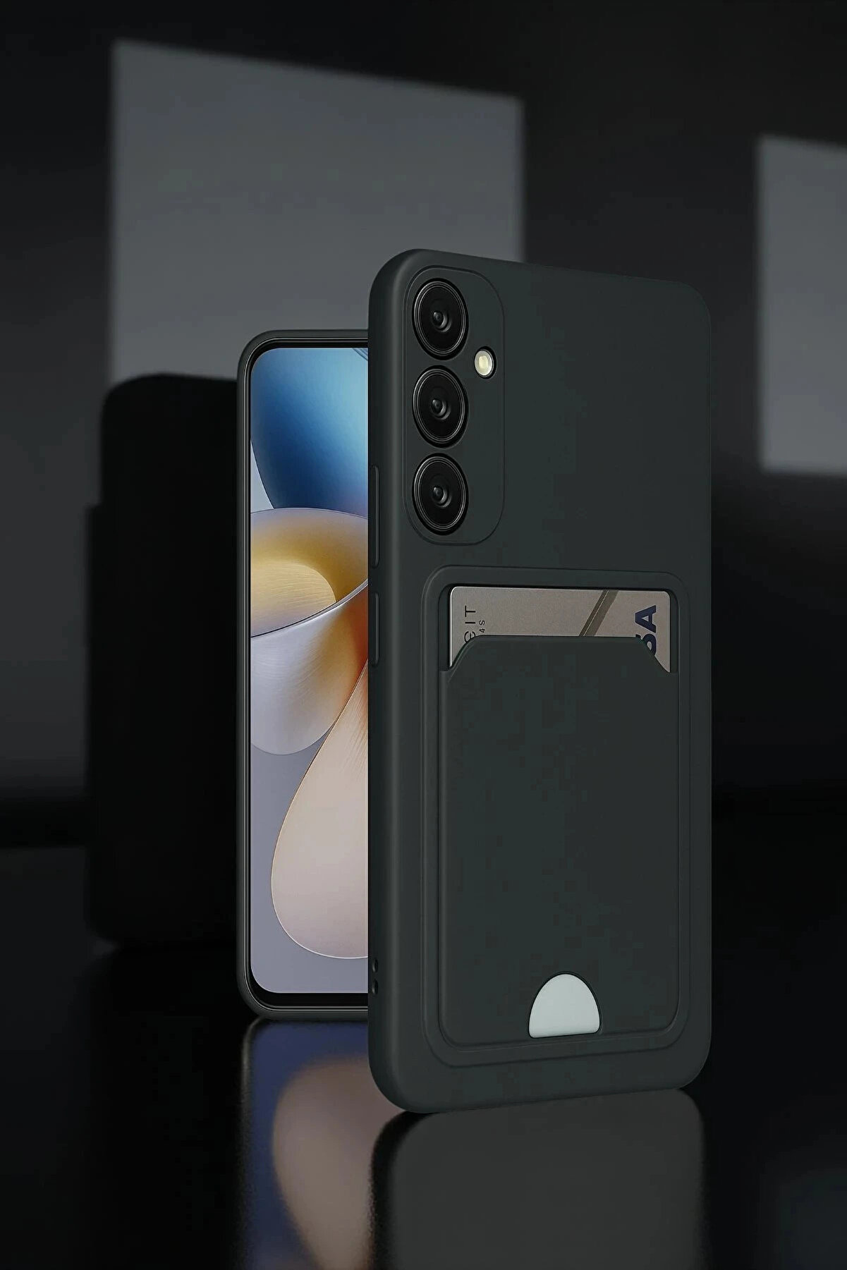 Buti̇k Samsung Galaxy A26 Kılıf Kelvi̇n Kartvi̇zi̇tli̇ Si̇li̇kon - Si̇yah-(5796)